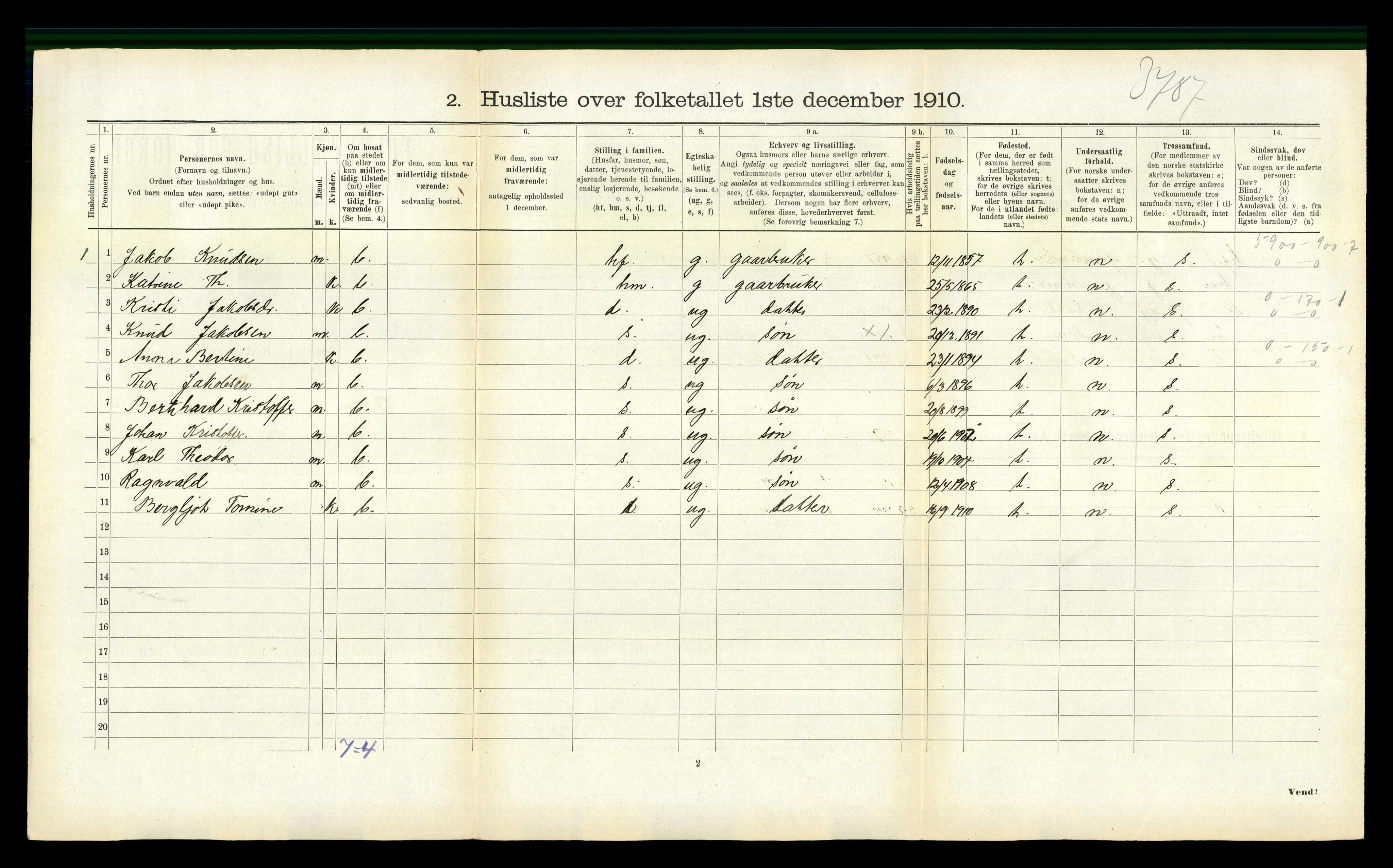 RA, 1910 census for Breim, 1910, p. 307