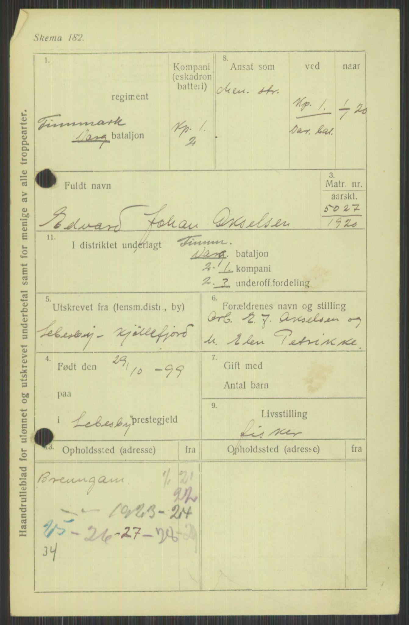 Forsvaret, Varanger bataljon, AV/RA-RAFA-2258/1/D/L0440: Rulleblad for fødte 1892-1912, 1892-1912, p. 353