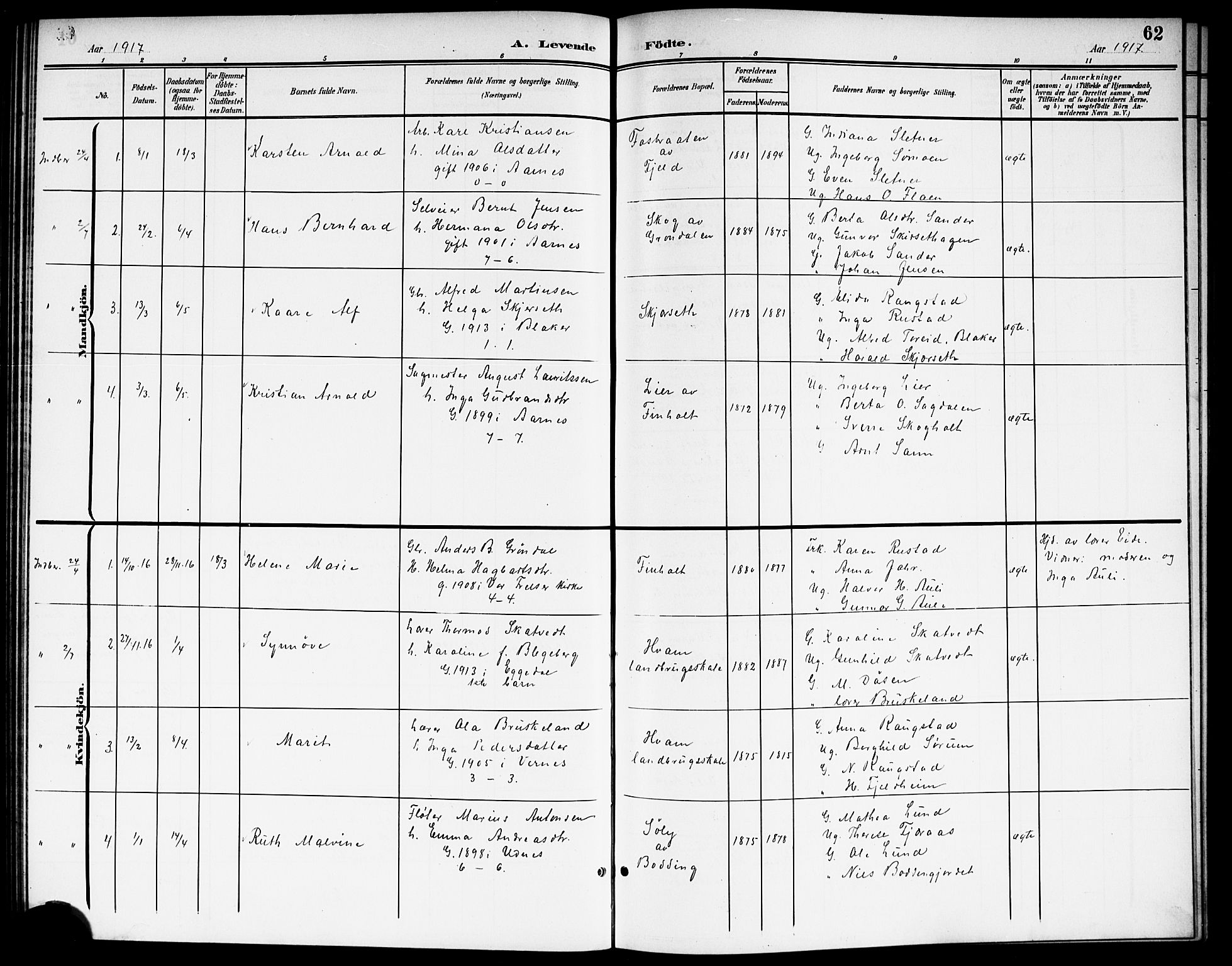 Nes prestekontor Kirkebøker, AV/SAO-A-10410/G/Gb/L0001: Parish register (copy) no. II 1, 1901-1917, p. 62