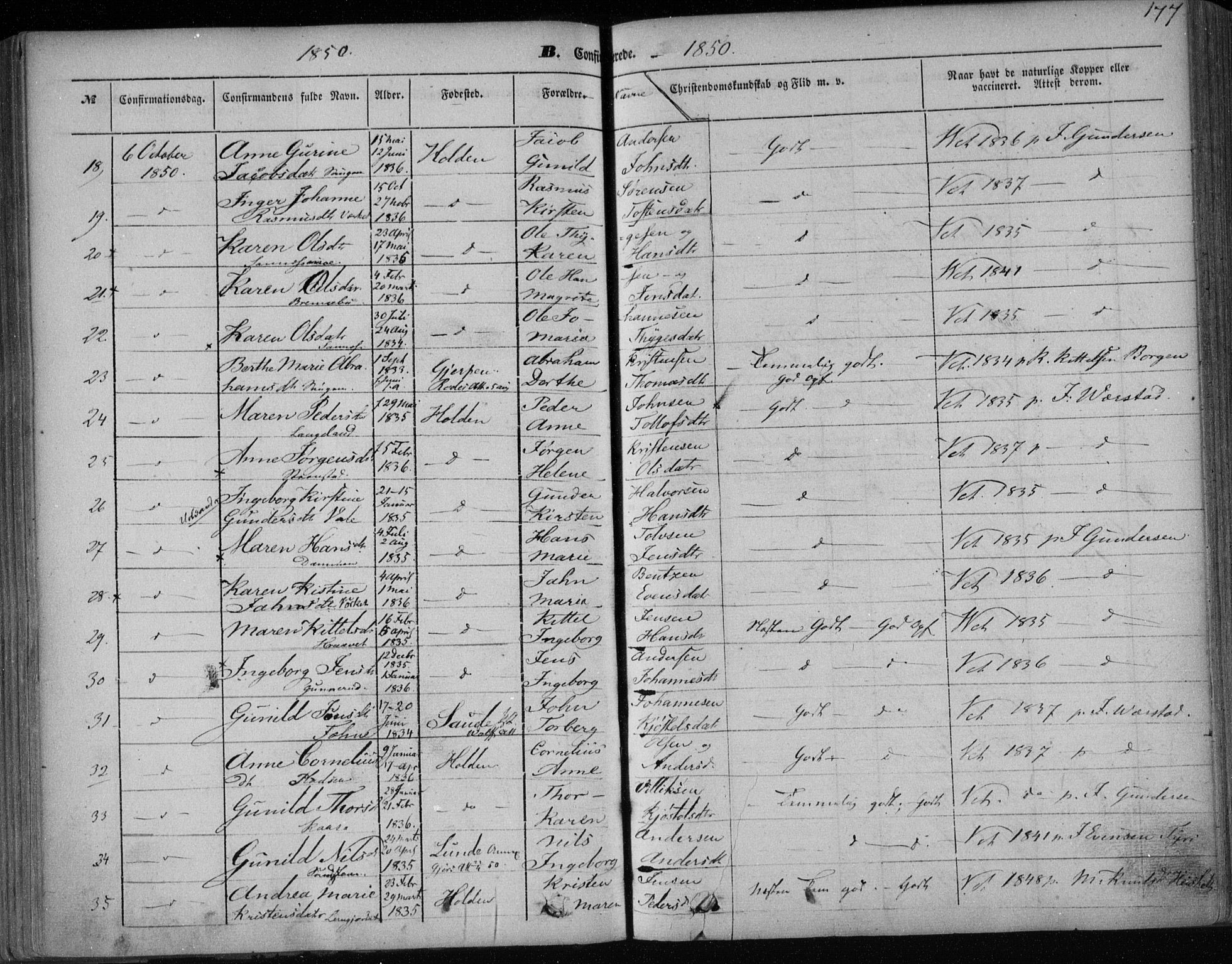 Holla kirkebøker, SAKO/A-272/F/Fa/L0005: Parish register (official) no. 5, 1849-1860, p. 177