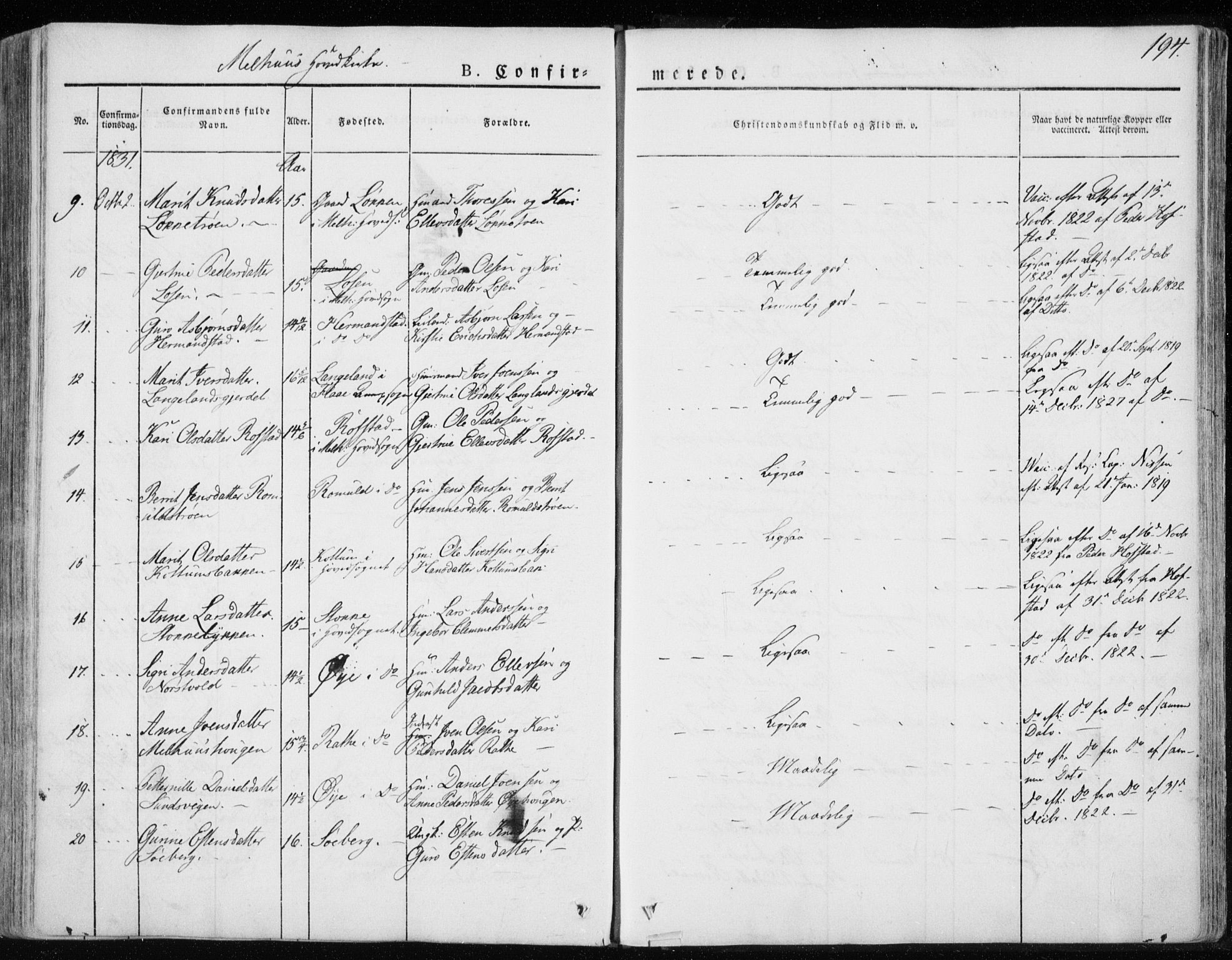 Ministerialprotokoller, klokkerbøker og fødselsregistre - Sør-Trøndelag, SAT/A-1456/691/L1069: Parish register (official) no. 691A04, 1826-1841, p. 194