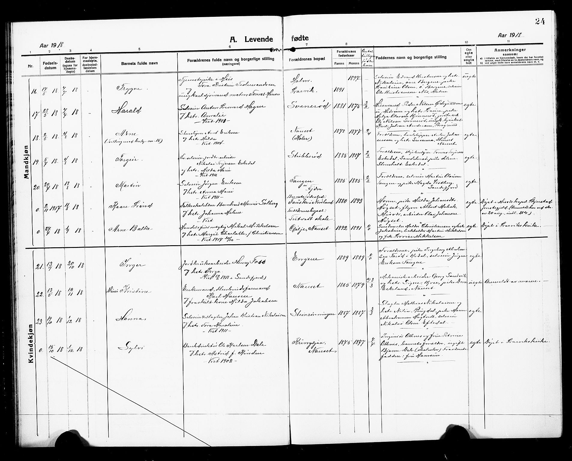 Hedrum kirkebøker, AV/SAKO-A-344/G/Ga/L0005: Parish register (copy) no. I 5, 1916-1930, p. 24