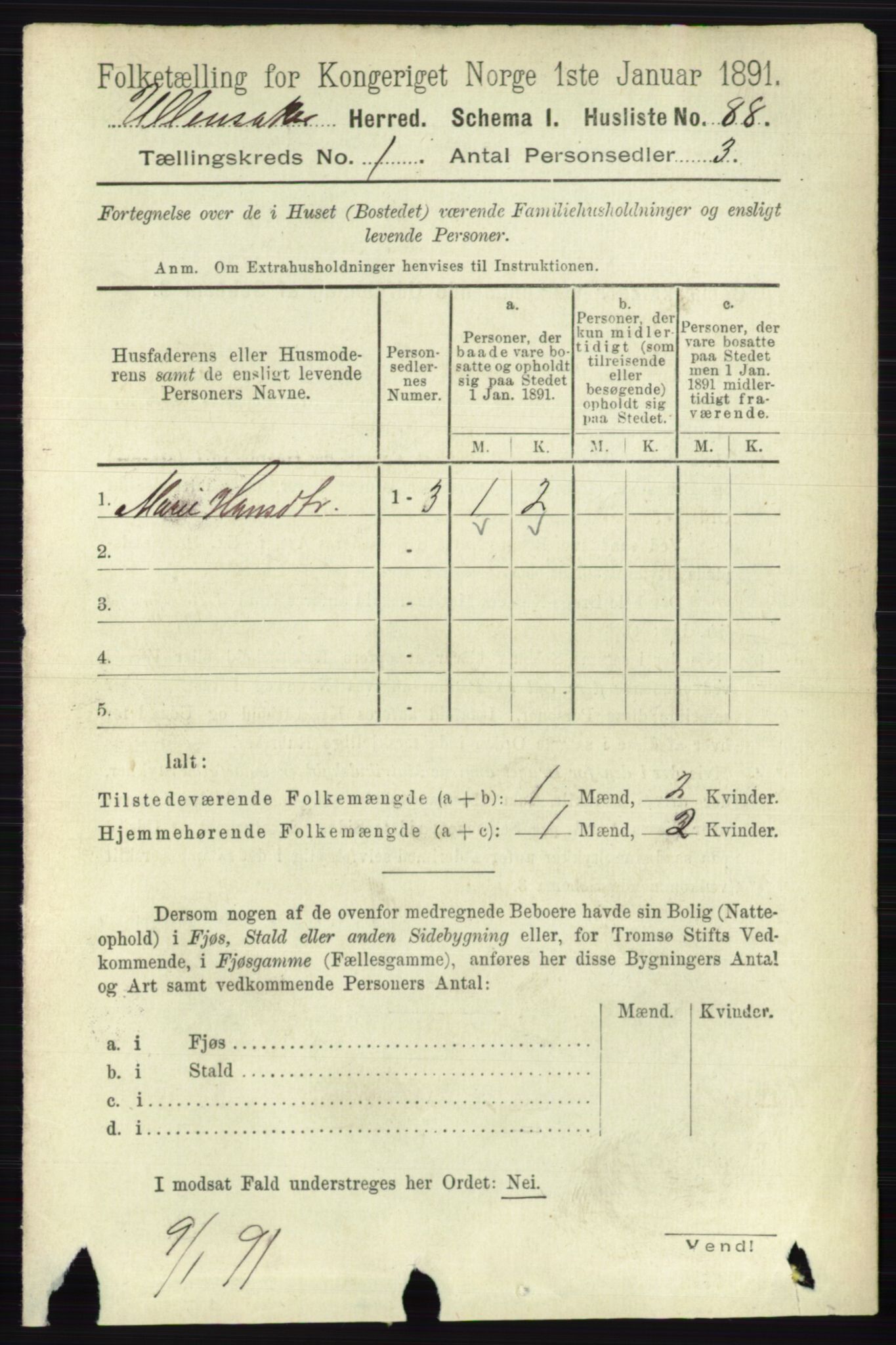 RA, 1891 census for 0235 Ullensaker, 1891, p. 126