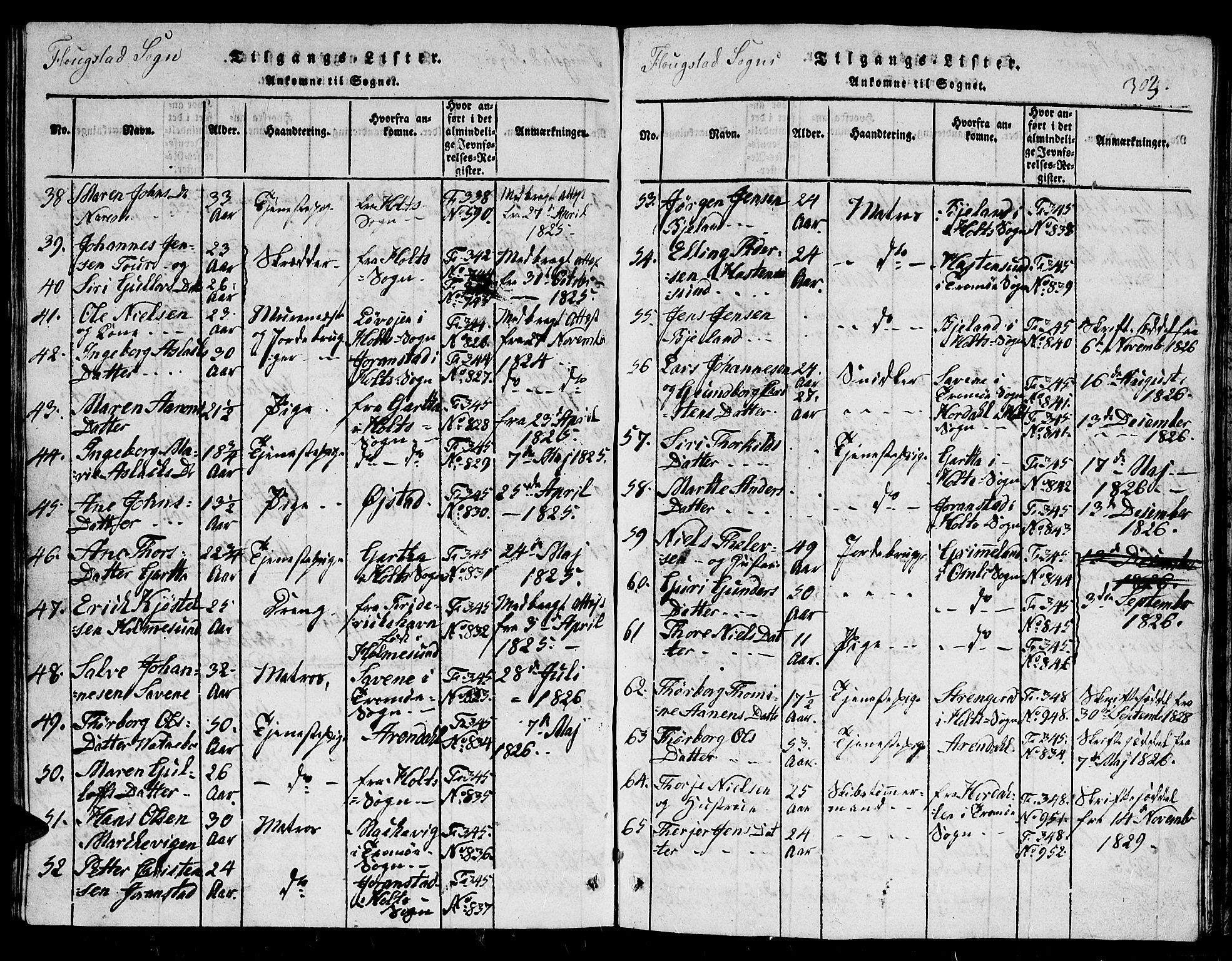 Dypvåg sokneprestkontor, AV/SAK-1111-0007/F/Fb/Fbb/L0001: Parish register (copy) no. B 1, 1816-1850, p. 303