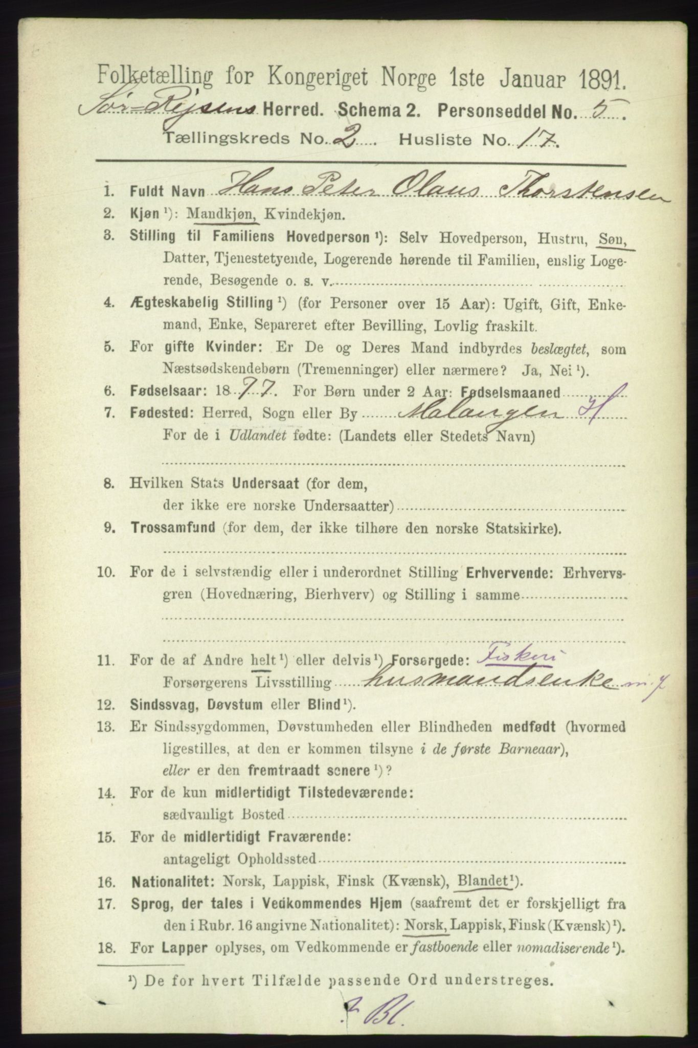 RA, 1891 census for 1925 Sørreisa, 1891, p. 464