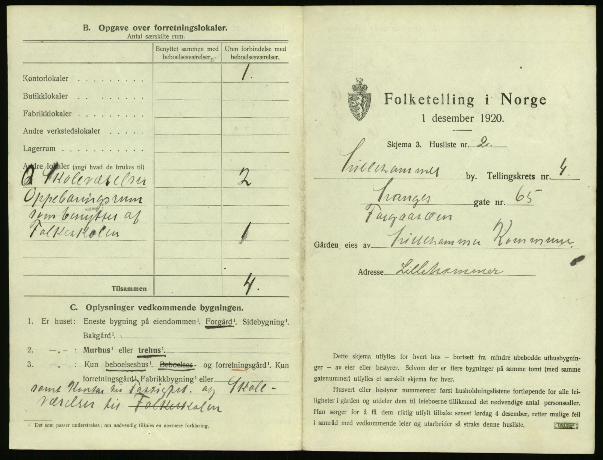 SAH, 1920 census for Lillehammer, 1920, p. 414