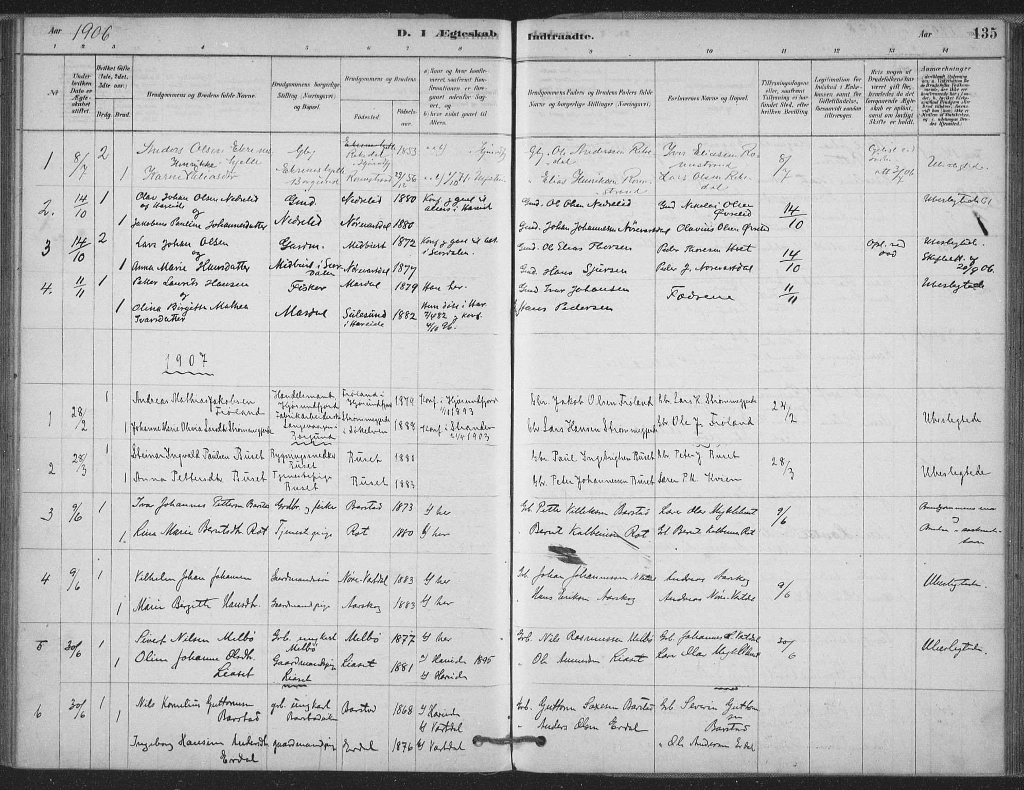 Ministerialprotokoller, klokkerbøker og fødselsregistre - Møre og Romsdal, AV/SAT-A-1454/514/L0199: Parish register (official) no. 514A01, 1878-1912, p. 135