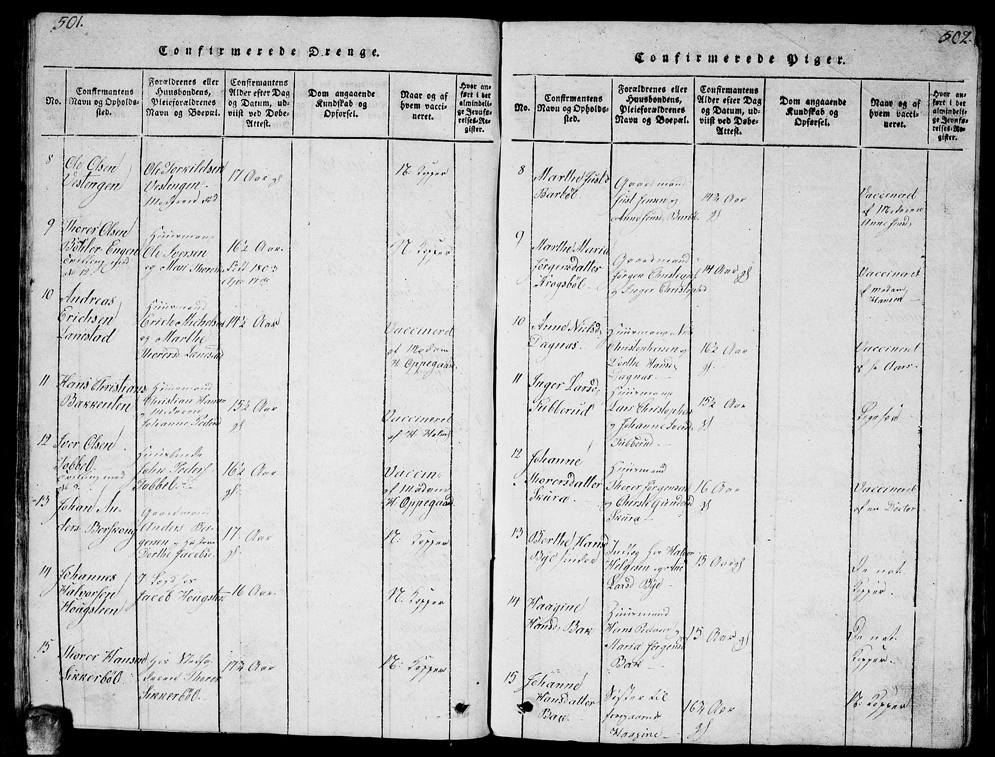 Enebakk prestekontor Kirkebøker, SAO/A-10171c/G/Ga/L0001: Parish register (copy) no. I 1, 1815-1833, p. 501-502
