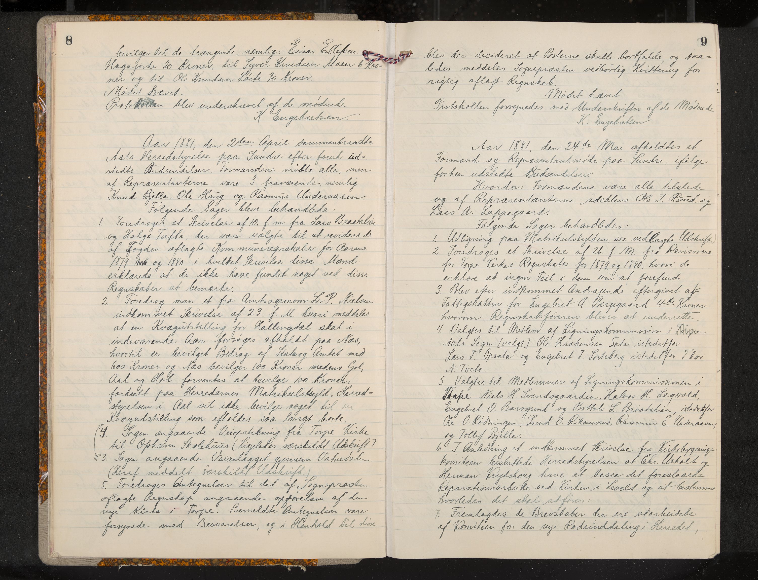 Ål formannskap og sentraladministrasjon, IKAK/0619021/A/Aa/L0004: Utskrift av møtebok, 1881-1901, p. 8-9