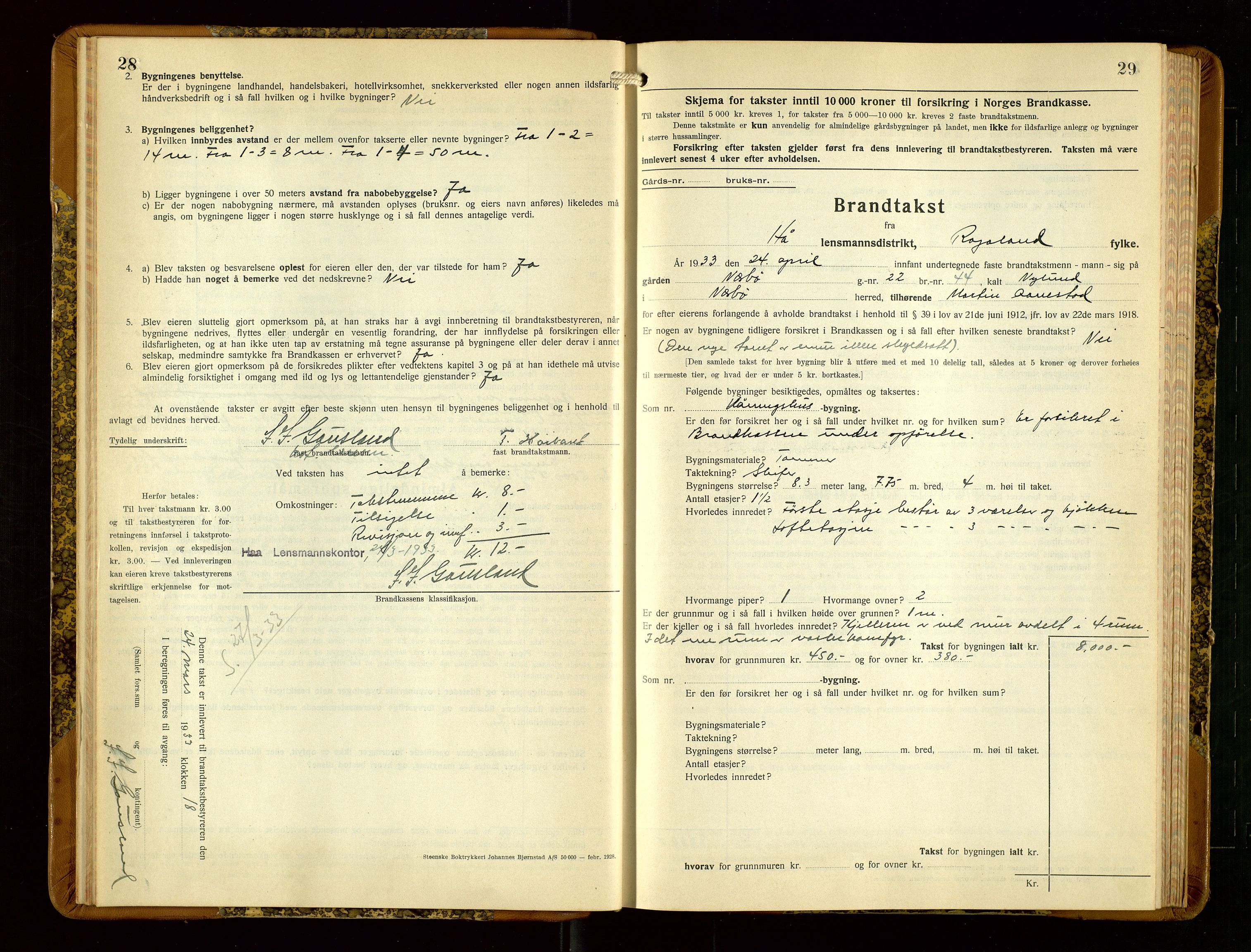 Hå lensmannskontor, AV/SAST-A-100456/Goa/L0006: Takstprotokoll (skjema), 1932-1938, p. 28-29