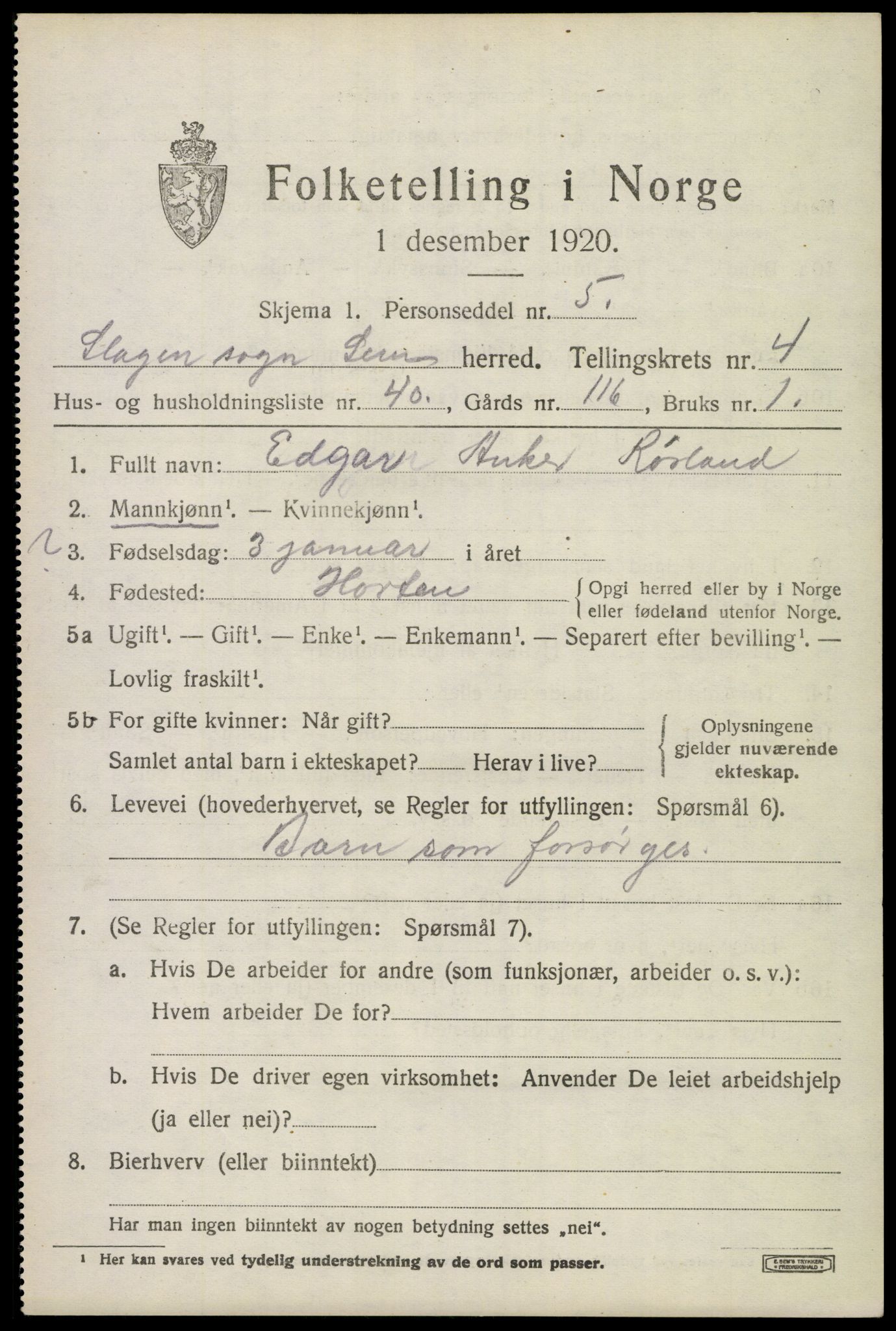SAKO, 1920 census for Sem, 1920, p. 7507