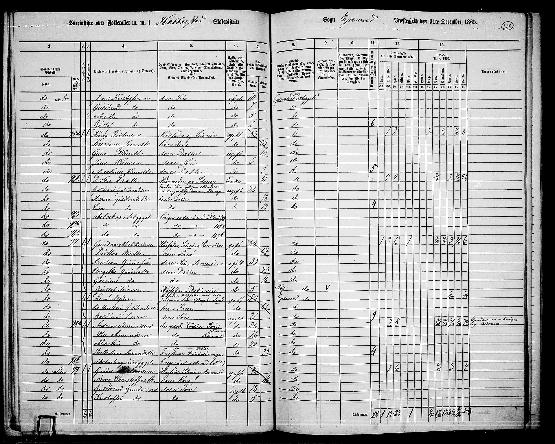 RA, 1865 census for Eidsvoll, 1865, p. 281