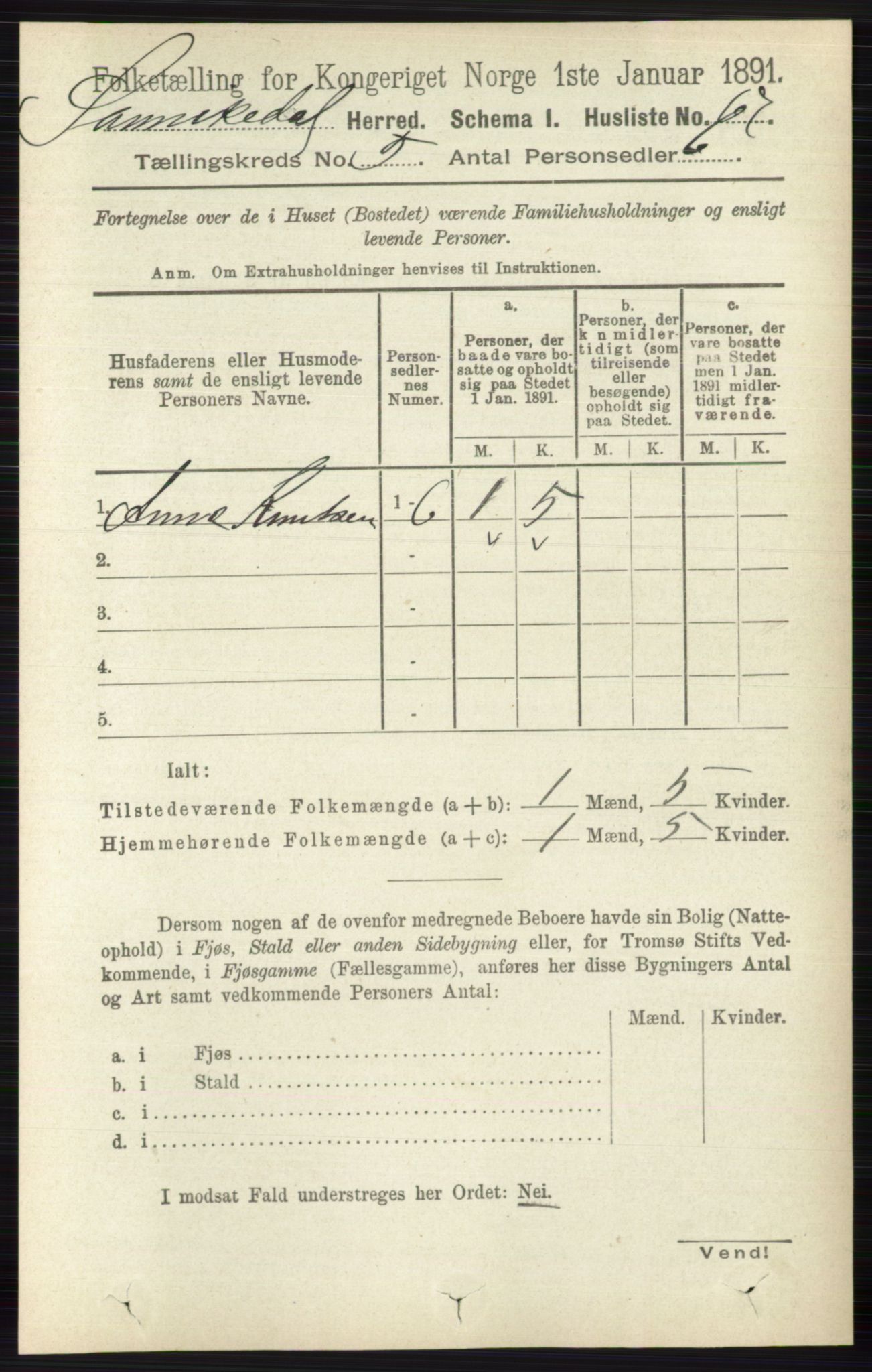 RA, 1891 census for 0816 Sannidal, 1891, p. 2034