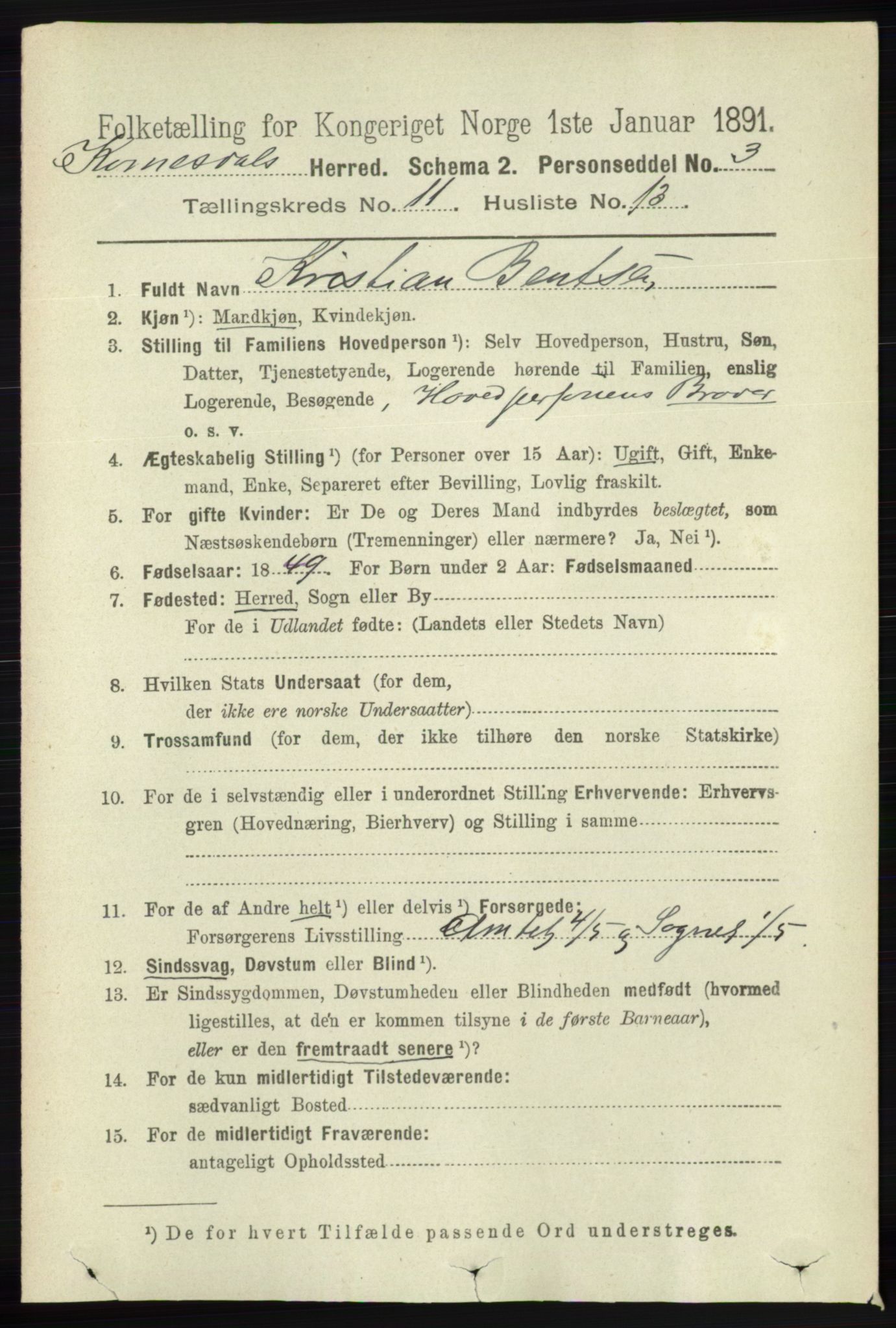 RA, 1891 census for 1037 Kvinesdal, 1891, p. 4578