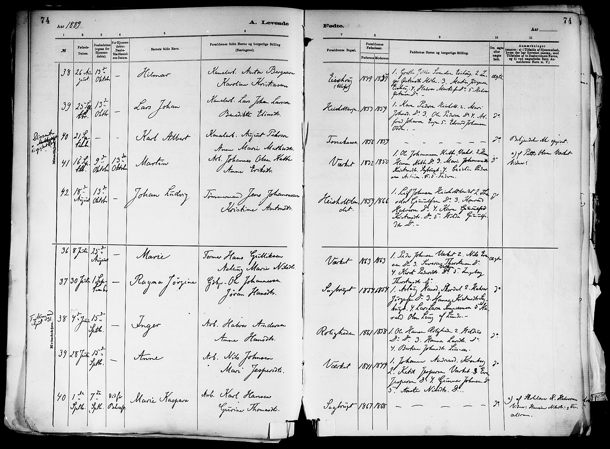 Holla kirkebøker, AV/SAKO-A-272/F/Fa/L0008: Parish register (official) no. 8, 1882-1897, p. 74