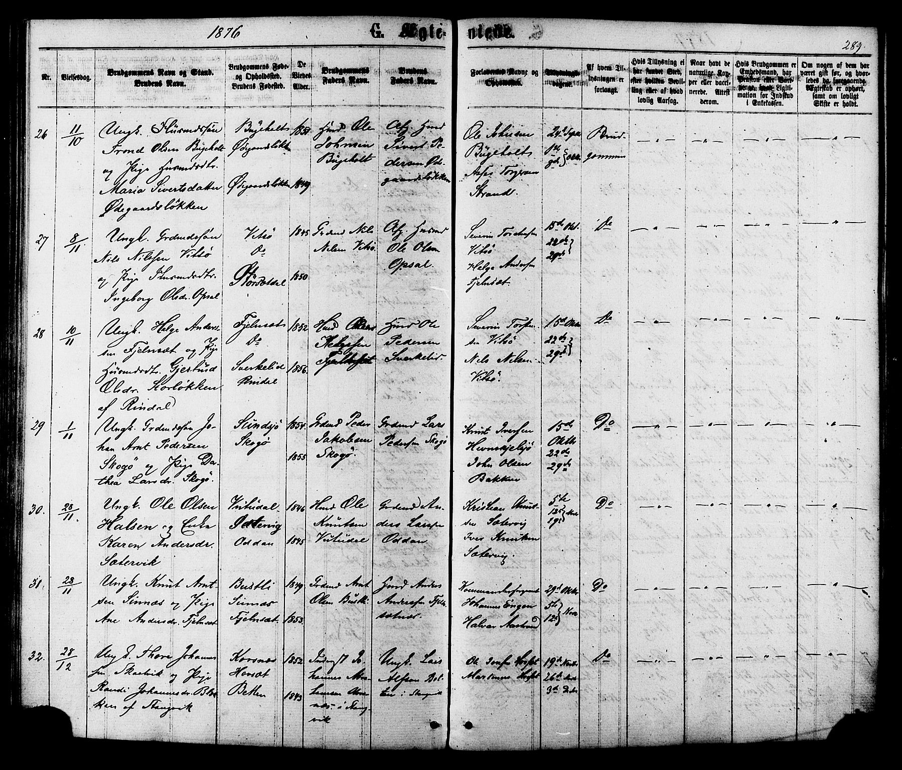 Ministerialprotokoller, klokkerbøker og fødselsregistre - Sør-Trøndelag, SAT/A-1456/630/L0495: Parish register (official) no. 630A08, 1868-1878, p. 289