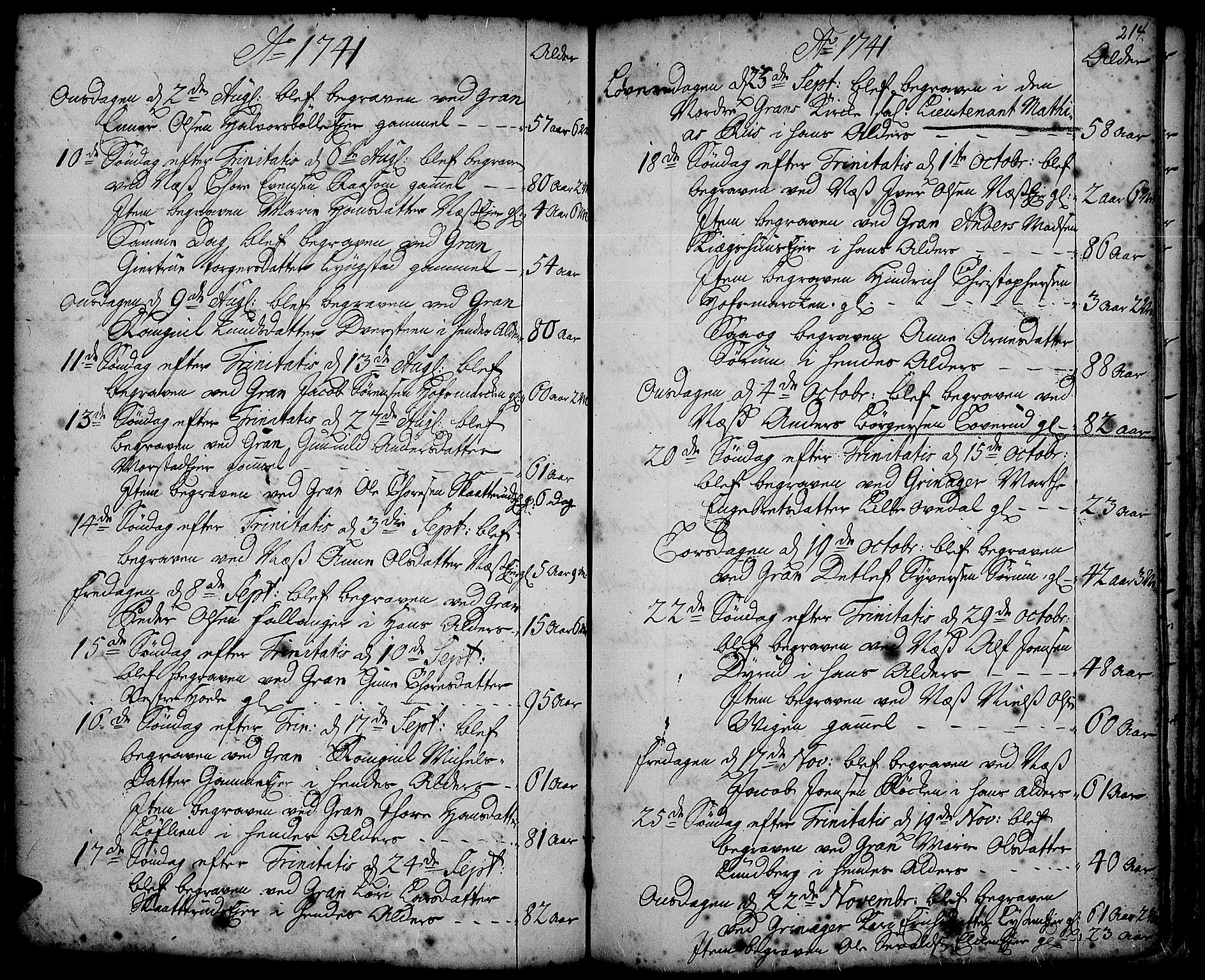 Gran prestekontor, SAH/PREST-112/H/Ha/Haa/L0002: Parish register (official) no. 2, 1732-1744, p. 214