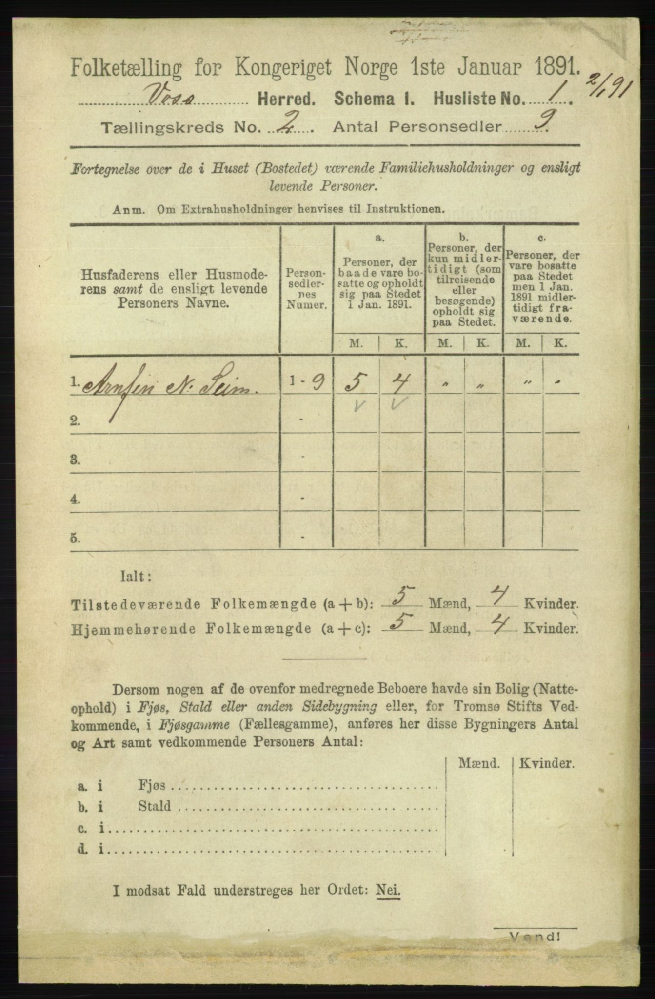 RA, 1891 census for 1235 Voss, 1891, p. 543