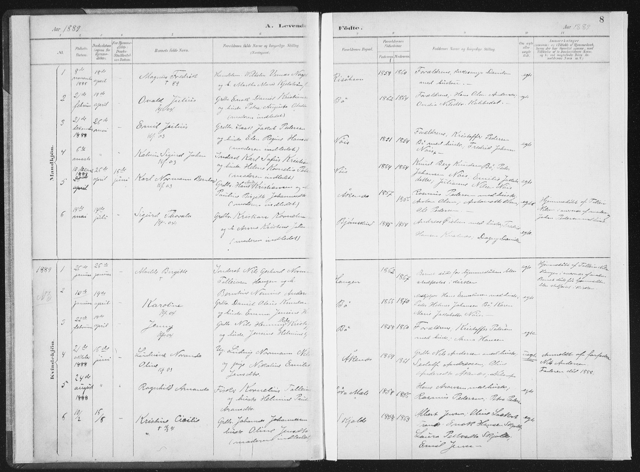 Ministerialprotokoller, klokkerbøker og fødselsregistre - Nordland, AV/SAT-A-1459/898/L1422: Parish register (official) no. 898A02, 1887-1908, p. 8