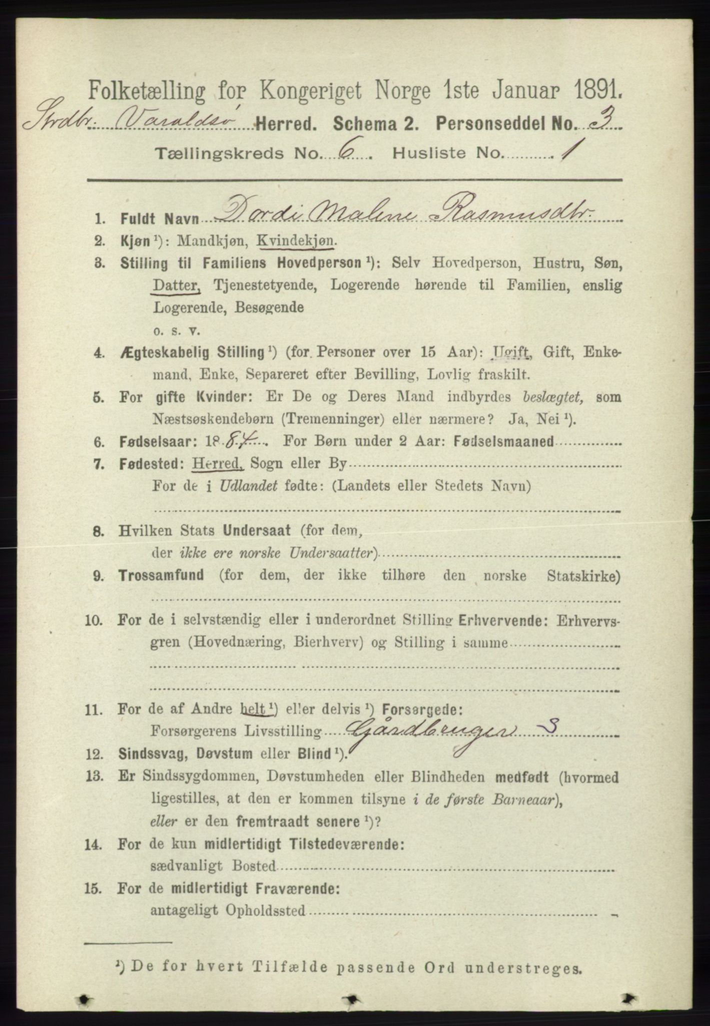 RA, 1891 census for 1226 Strandebarm og Varaldsøy, 1891, p. 2432