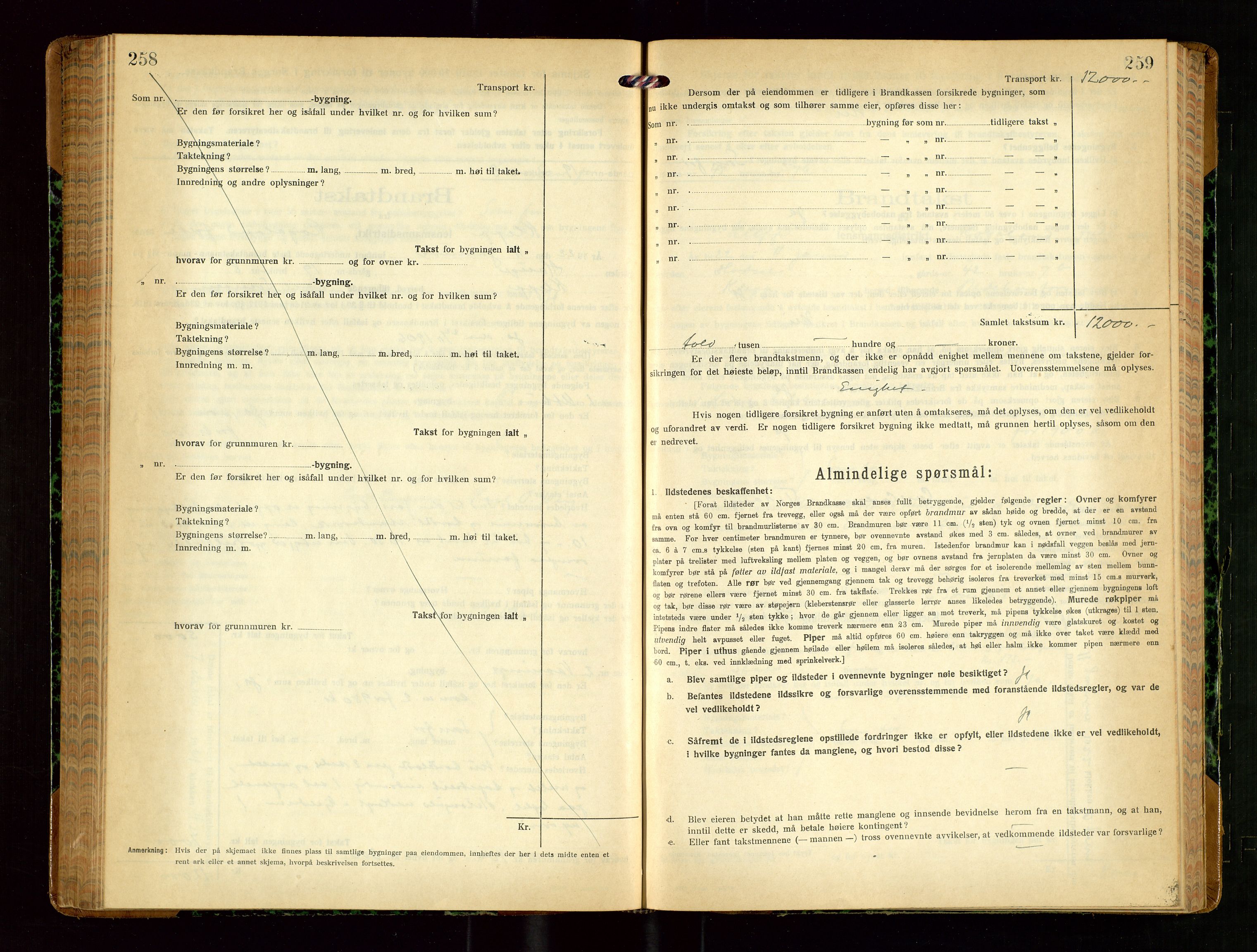 Klepp lensmannskontor, SAST/A-100163/Goc/L0010: "Brandtakstprotokoll" m/register, 1919-1924, p. 258-259