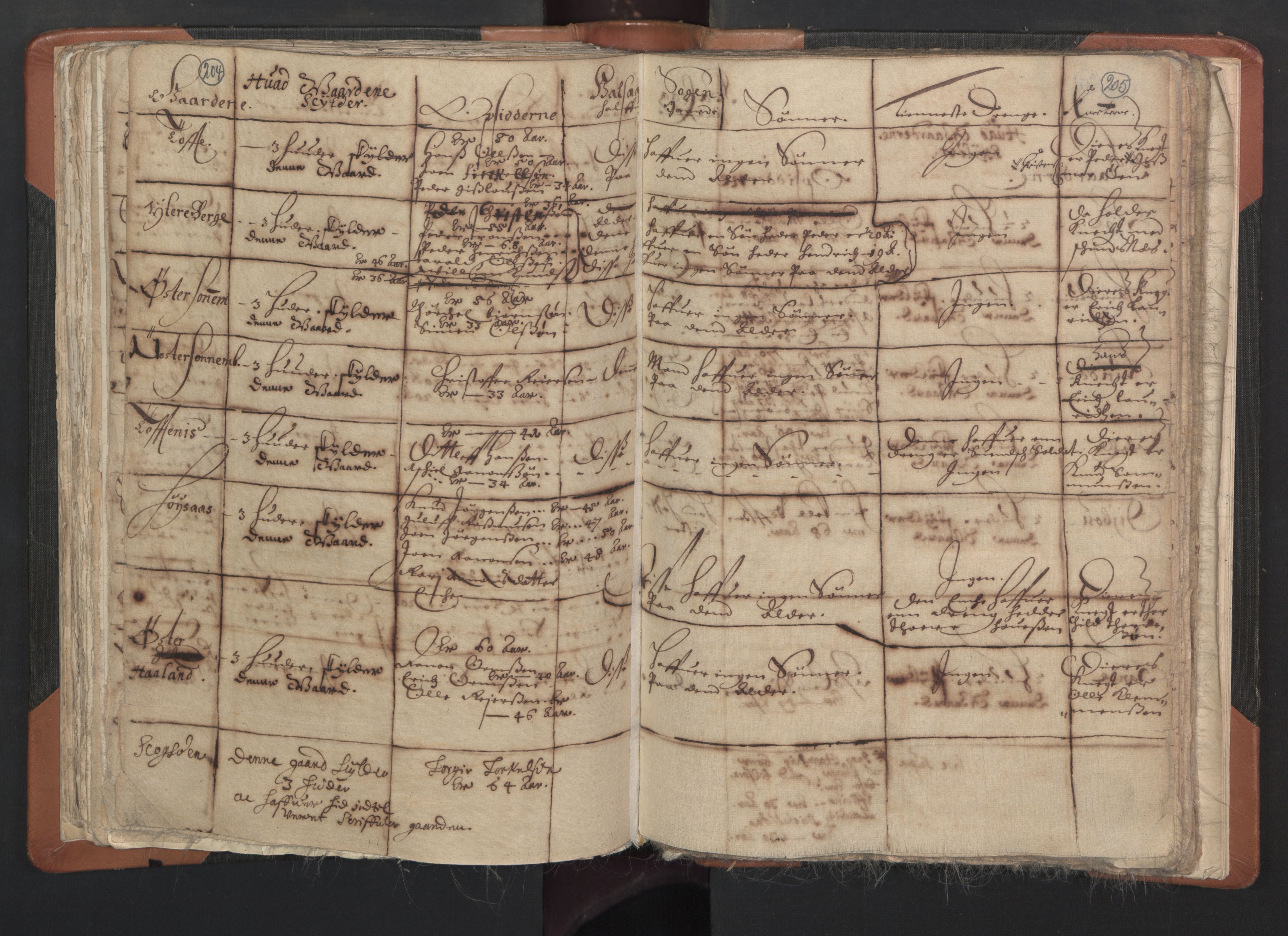 RA, Vicar's Census 1664-1666, no. 15: Mandal deanery, 1664-1666, p. 204-205