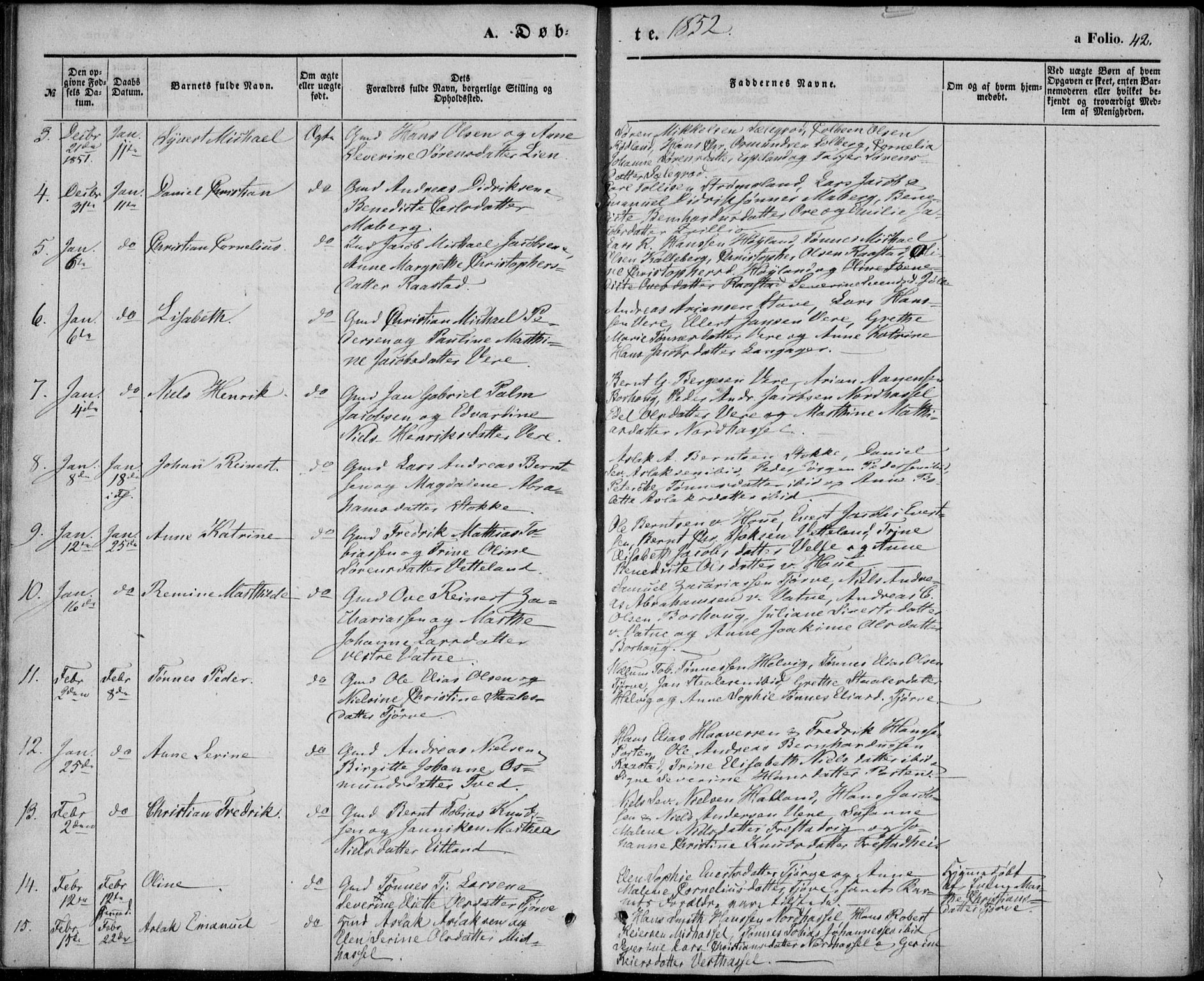 Lista sokneprestkontor, AV/SAK-1111-0027/F/Fb/L0002: Parish register (copy) no. B 2, 1847-1862, p. 42