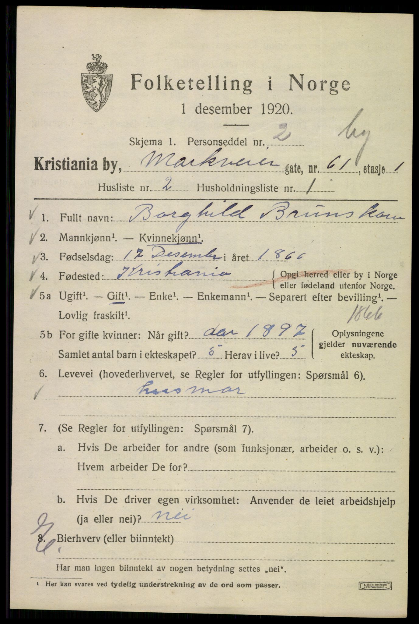 SAO, 1920 census for Kristiania, 1920, p. 391041