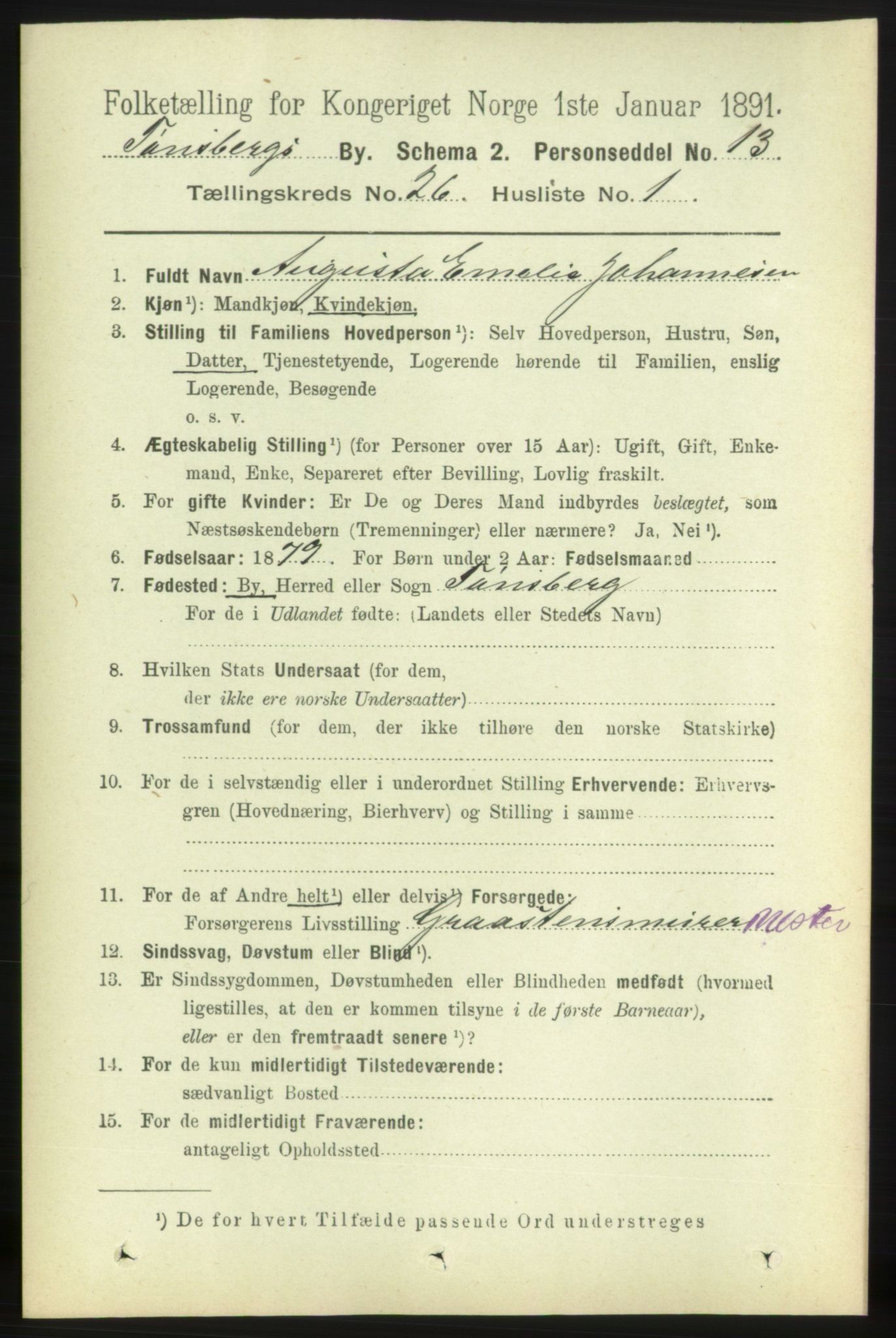 RA, 1891 census for 0705 Tønsberg, 1891, p. 6658