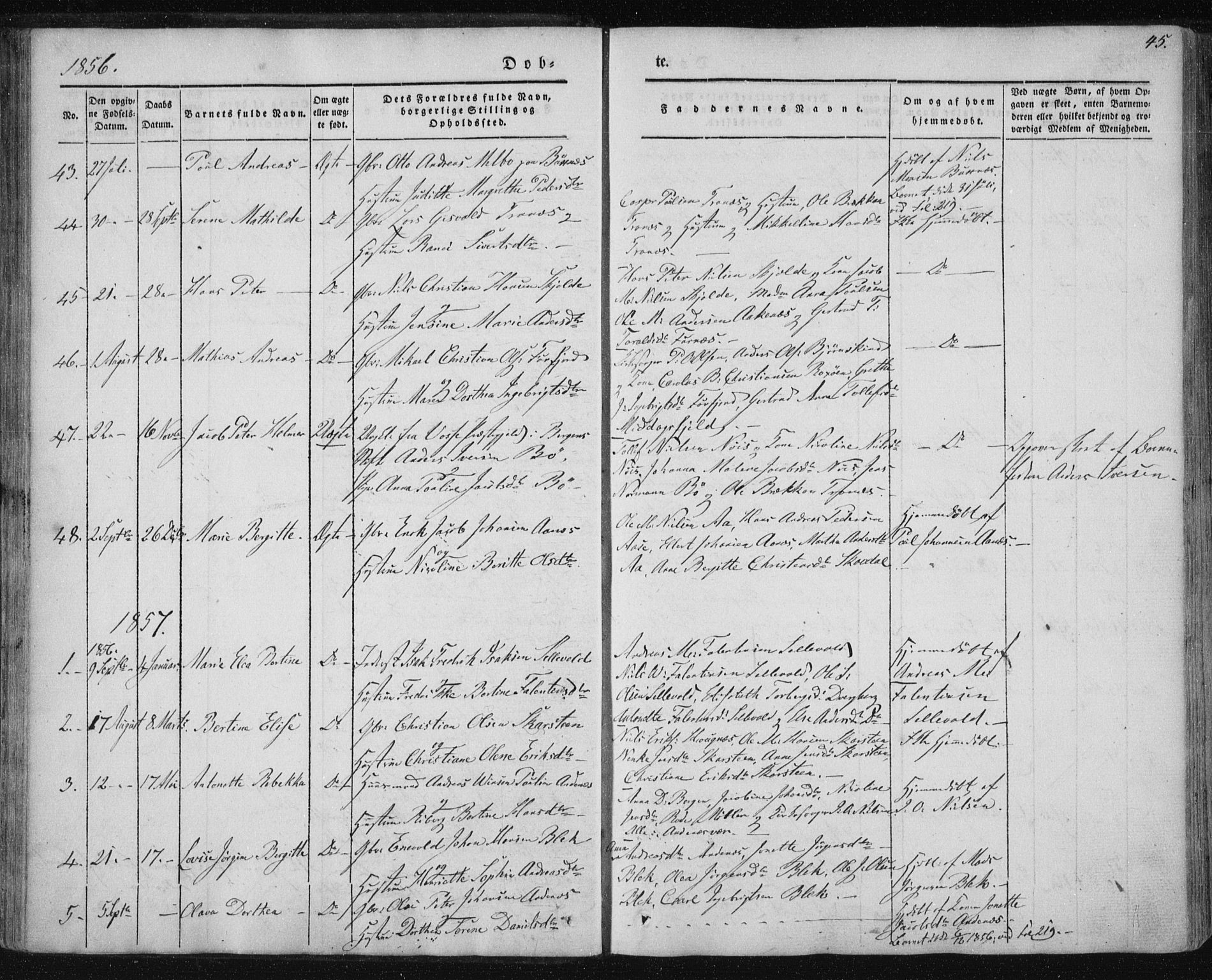 Ministerialprotokoller, klokkerbøker og fødselsregistre - Nordland, SAT/A-1459/897/L1396: Parish register (official) no. 897A04, 1842-1866, p. 45