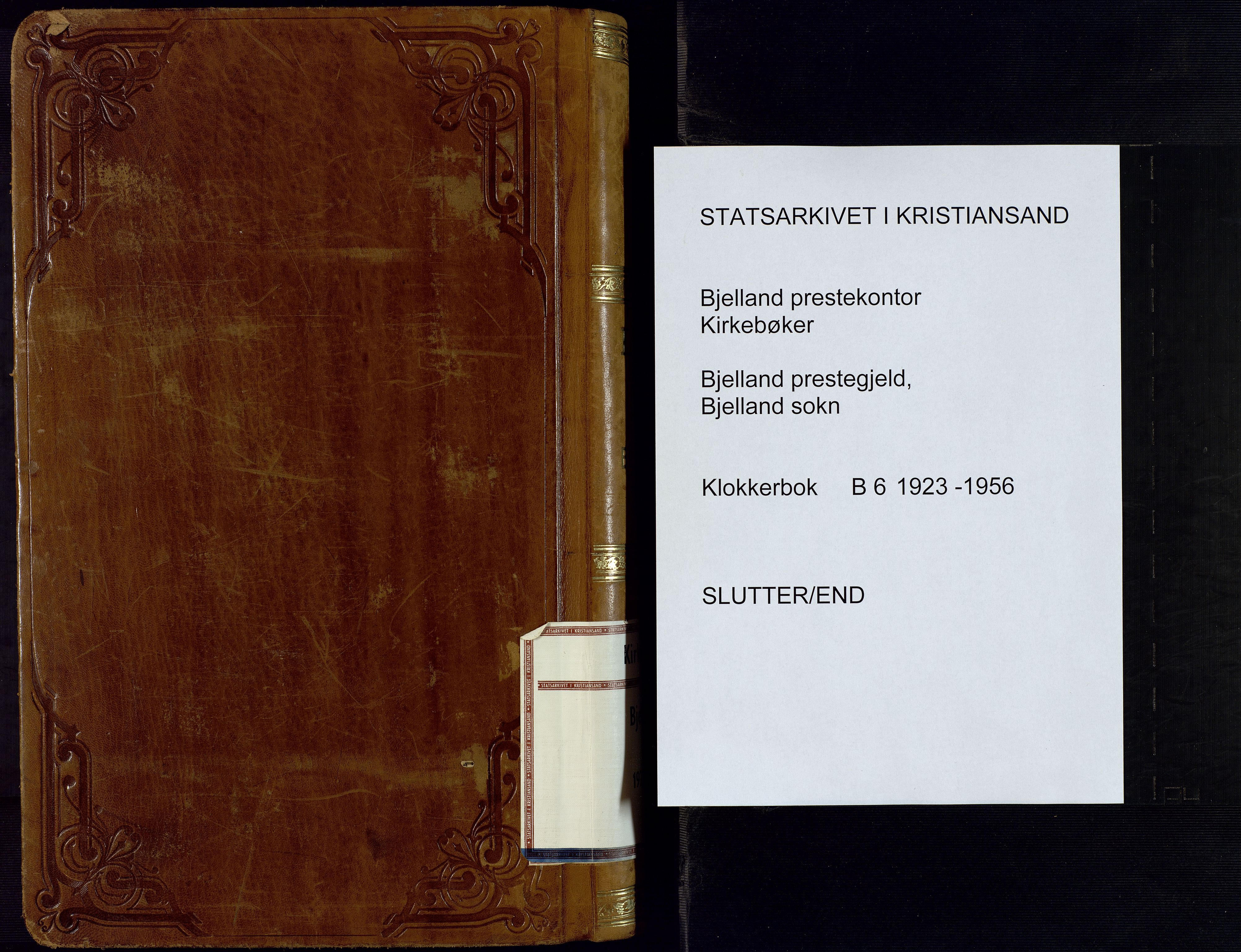 Bjelland sokneprestkontor, AV/SAK-1111-0005/F/Fb/Fba/L0006: Parish register (copy) no. B 6, 1923-1956