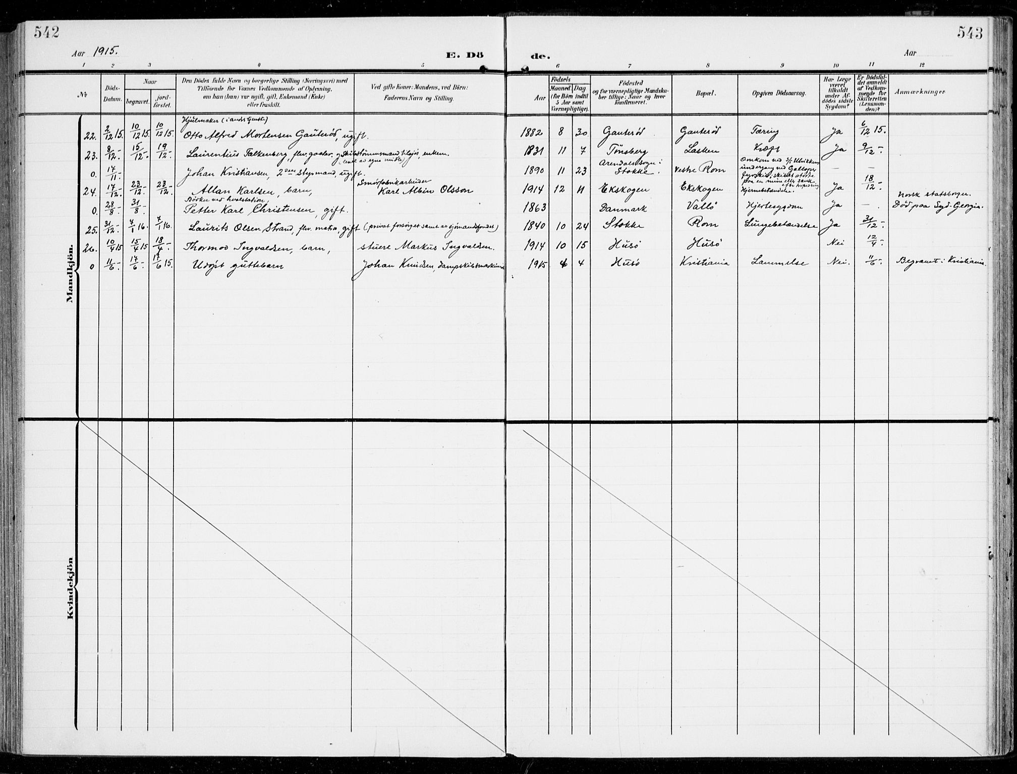 Sem kirkebøker, AV/SAKO-A-5/F/Fb/L0006: Parish register (official) no. II 6, 1905-1918, p. 542-543