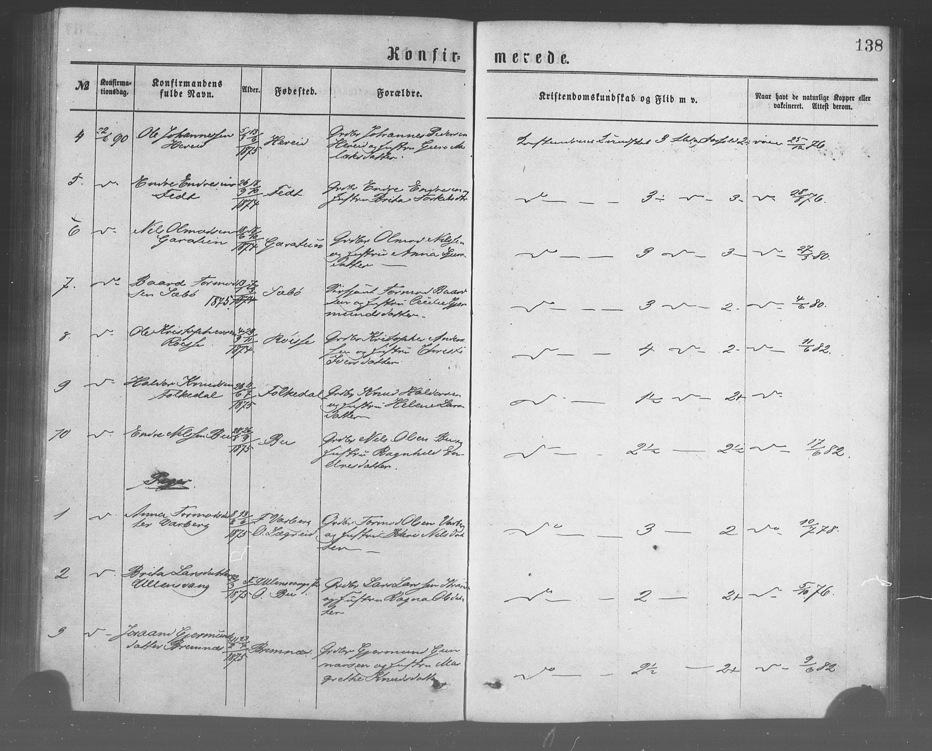 Ulvik sokneprestembete, SAB/A-78801/H/Haa: Parish register (official) no. A 17, 1873-1891, p. 138