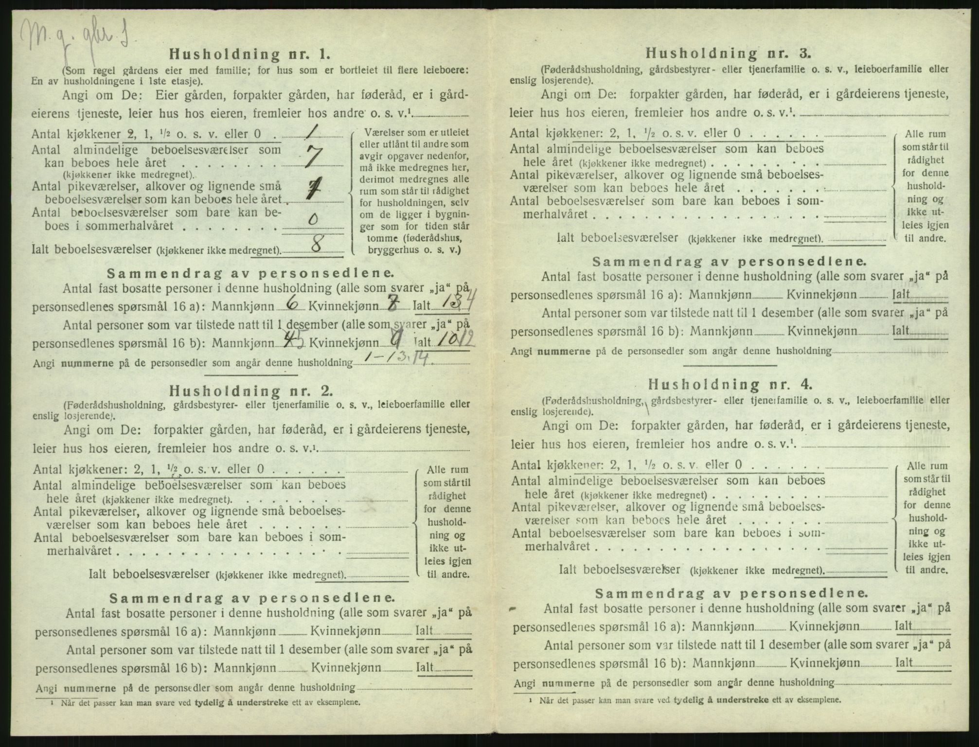 SAK, 1920 census for Vegårshei, 1920, p. 185