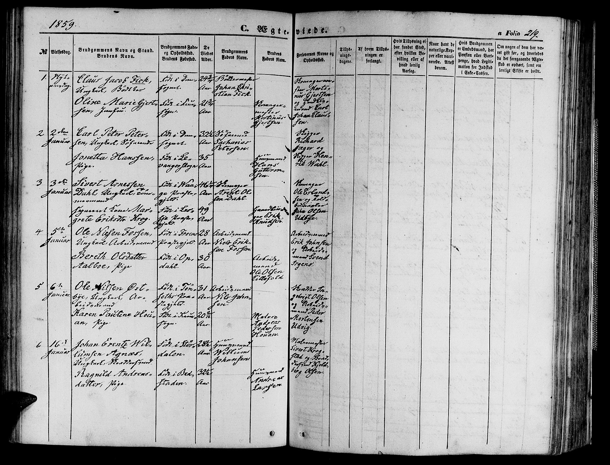 Ministerialprotokoller, klokkerbøker og fødselsregistre - Sør-Trøndelag, SAT/A-1456/602/L0139: Parish register (copy) no. 602C07, 1859-1864, p. 219