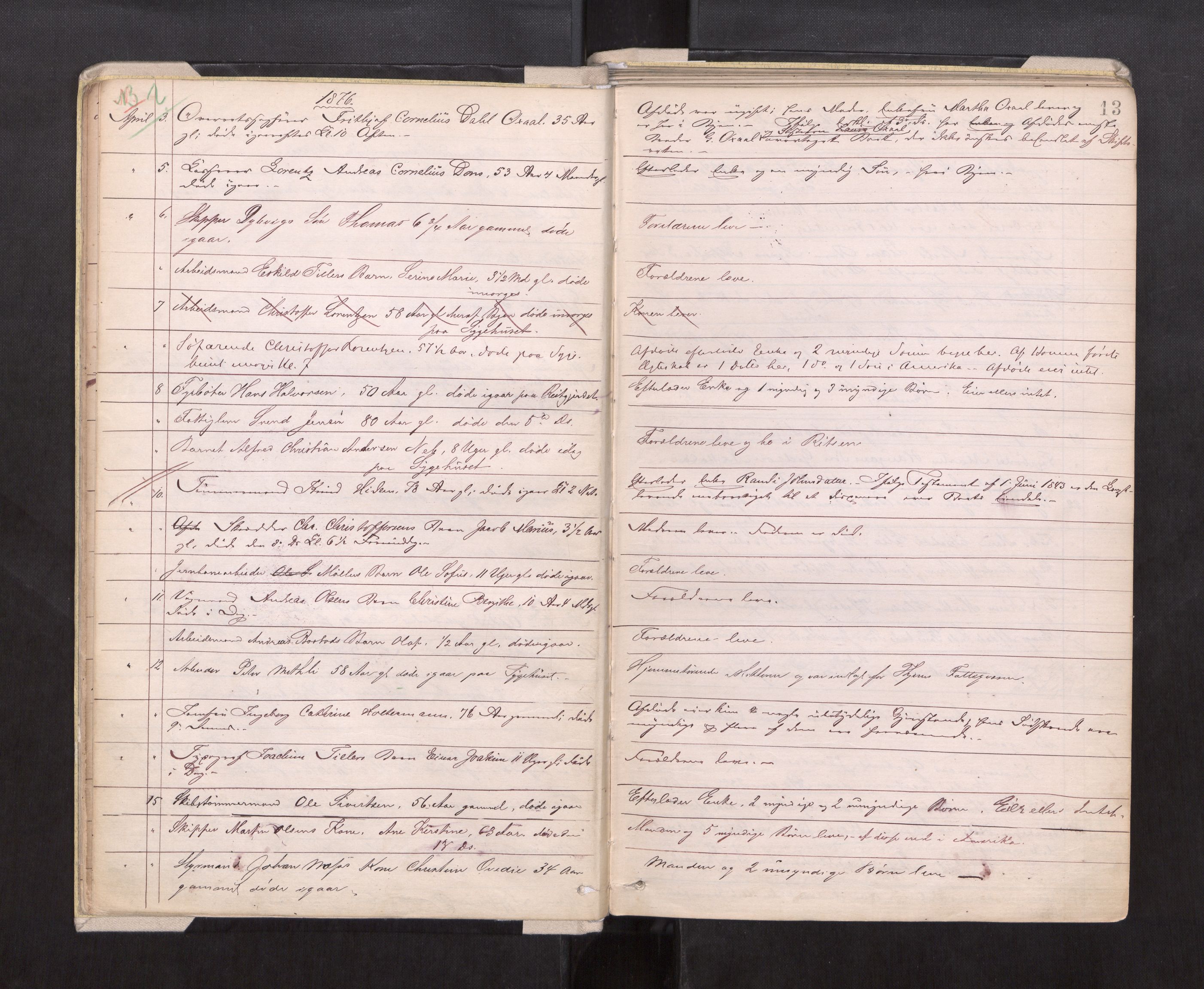 Trondheim byfogd, AV/SAT-A-0003/1/3/3L/L0002: Dødsanmeldelsesprotokoll, 1875-1879, p. 13