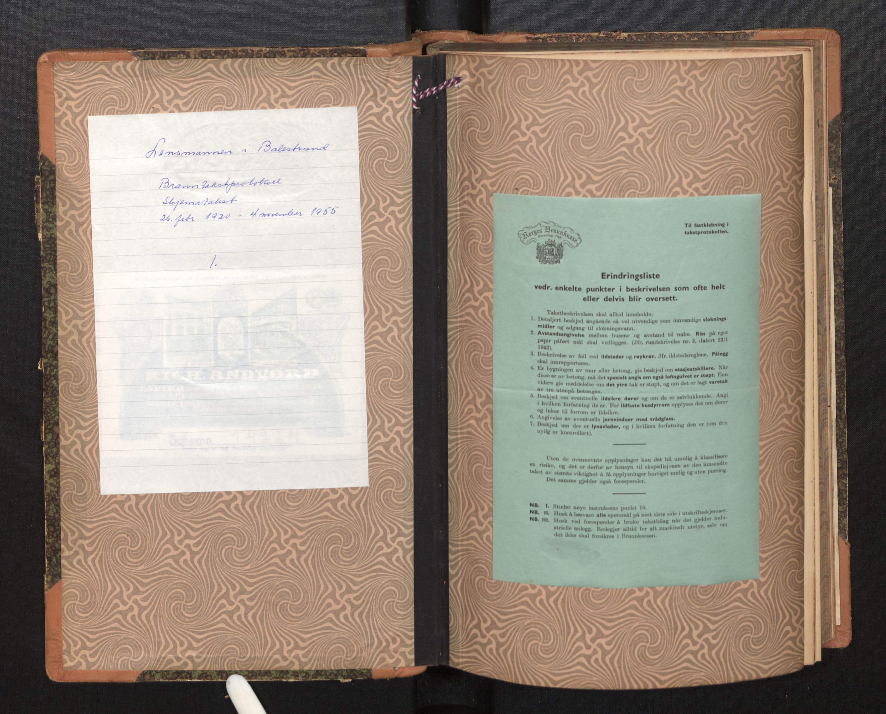 Lensmannen i Balestrand, SAB/A-26501/0012/L0003: Branntakstprotokoll, skjematakst, 1920-1955