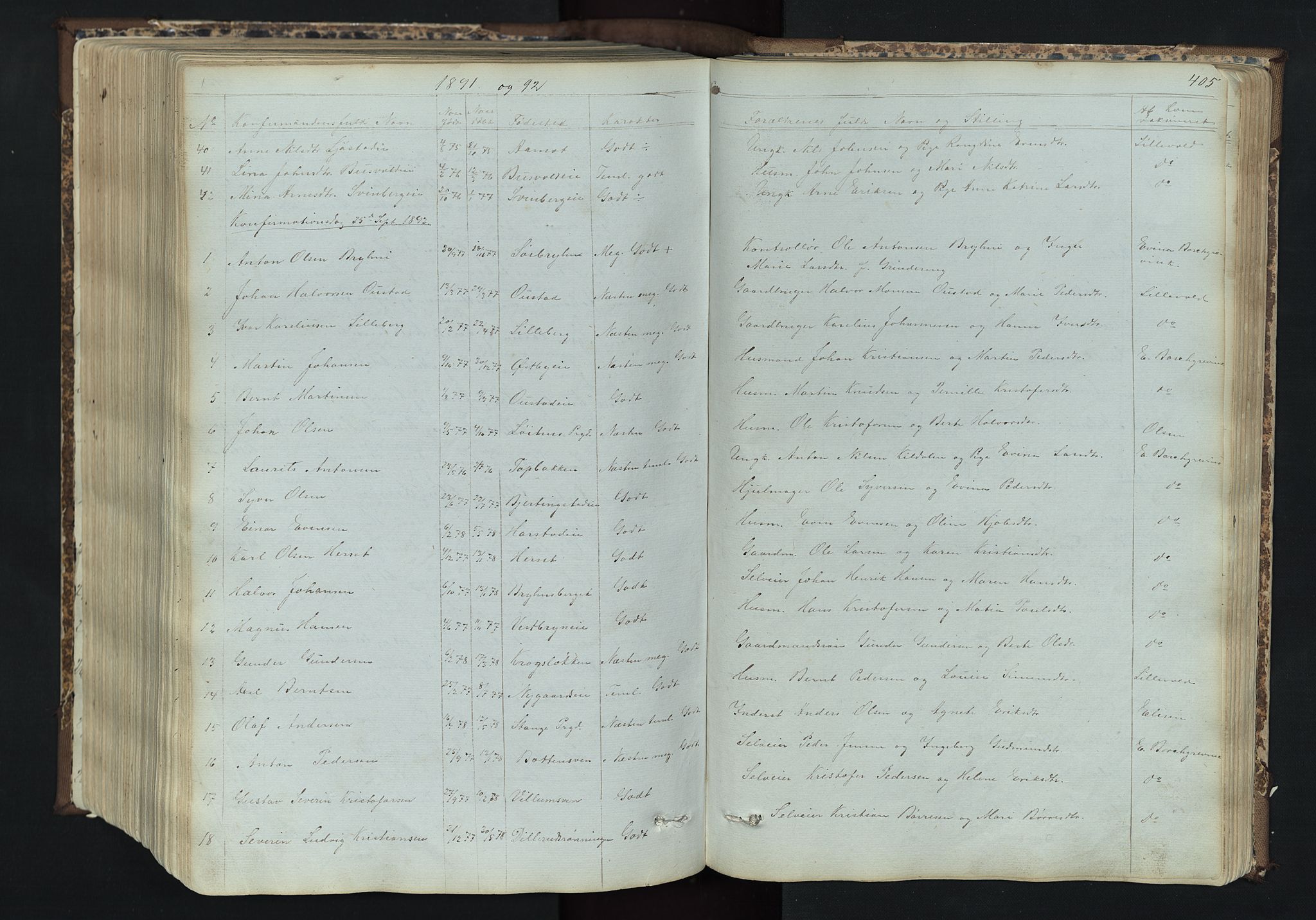 Romedal prestekontor, SAH/PREST-004/L/L0011: Parish register (copy) no. 11, 1867-1895, p. 405