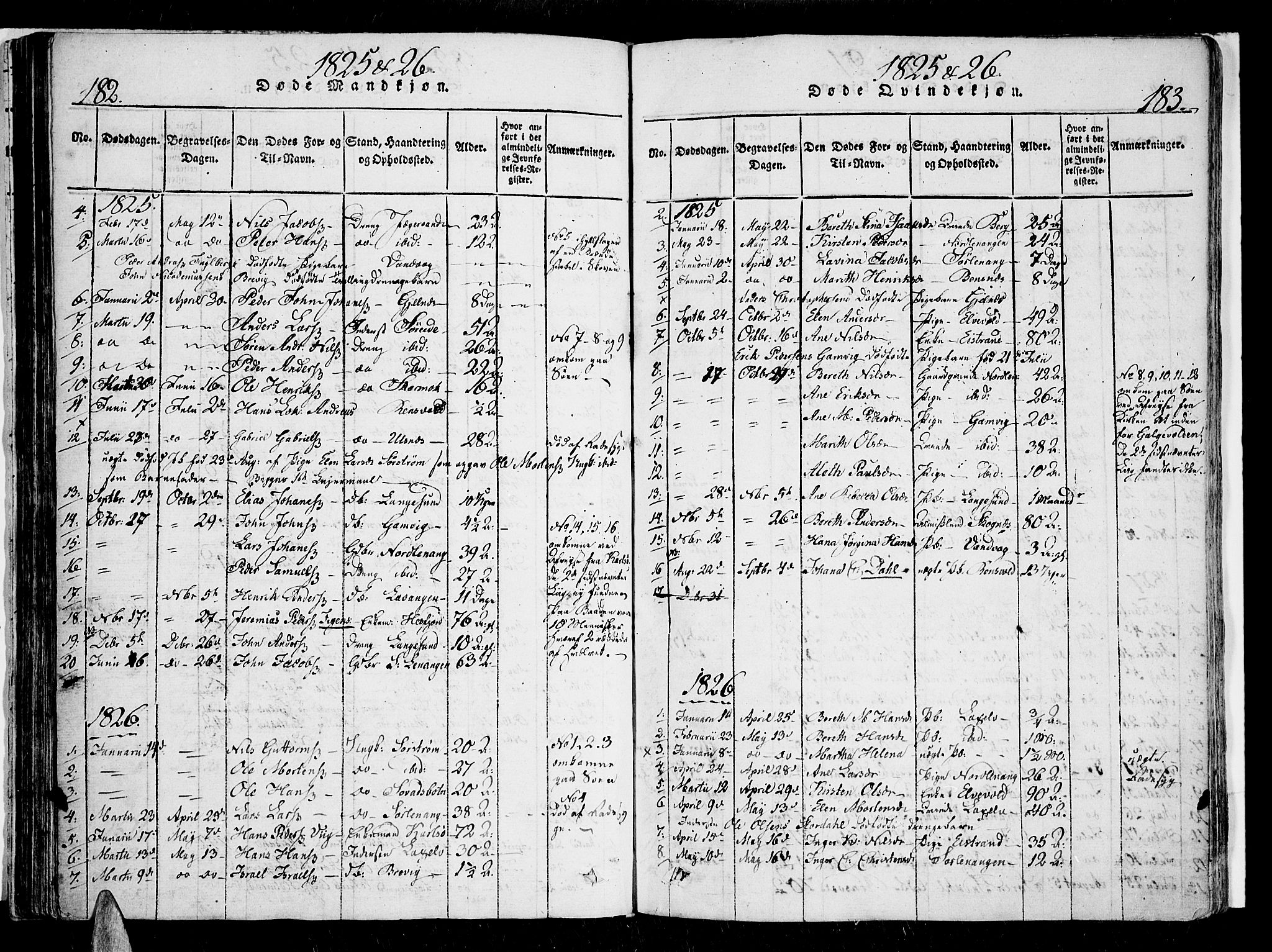 Karlsøy sokneprestembete, SATØ/S-1299/H/Ha/Haa/L0002kirke: Parish register (official) no. 2, 1823-1842, p. 182-183