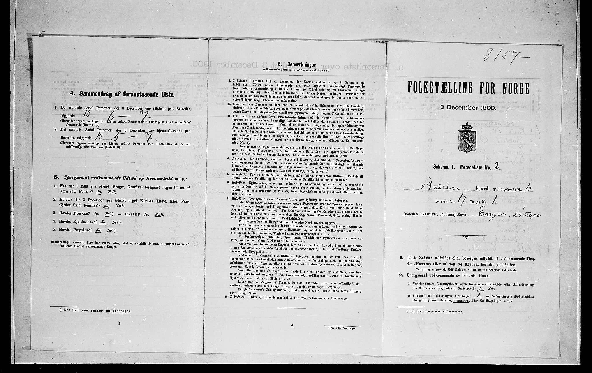 RA, 1900 census for Ådal, 1900, p. 662