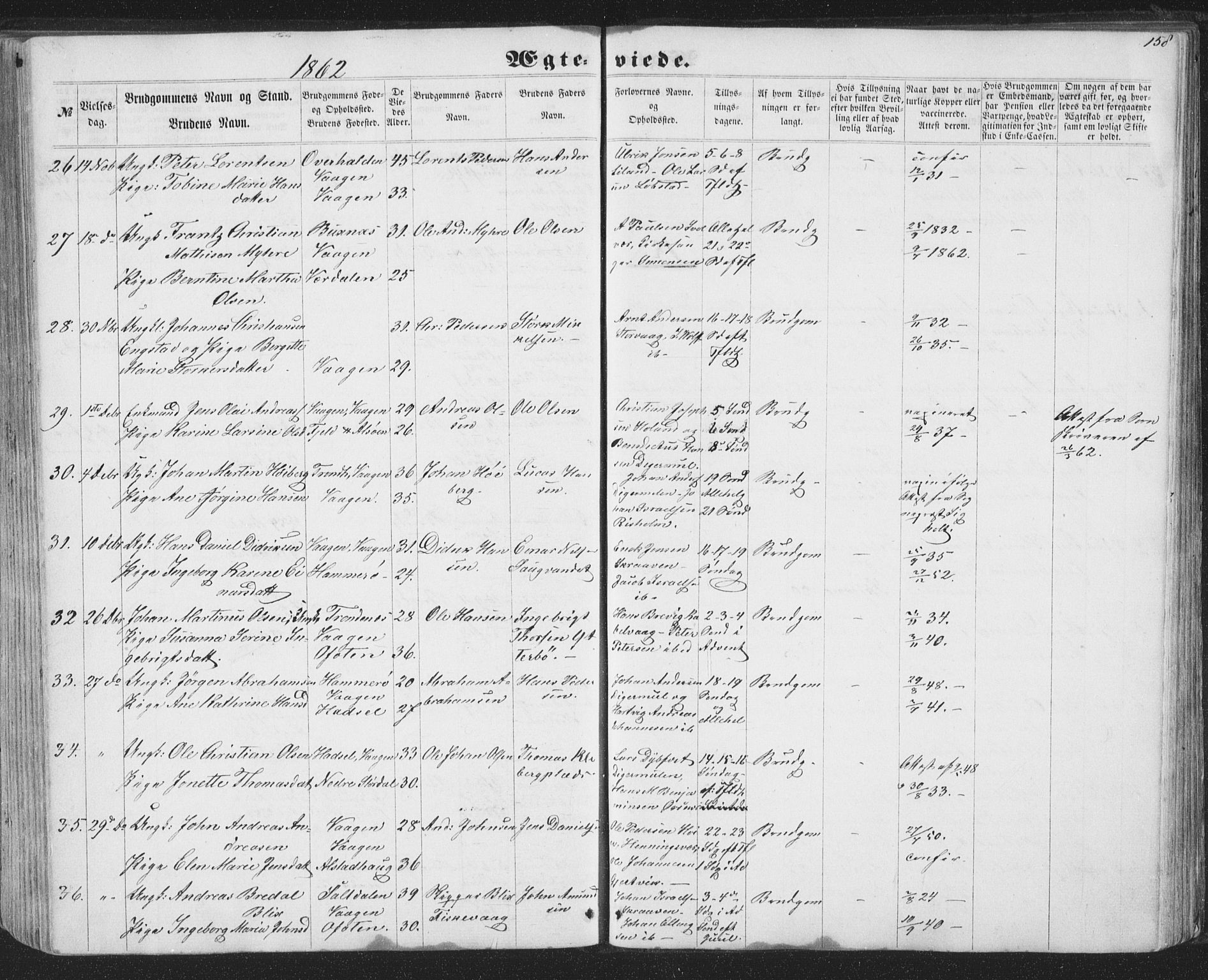 Ministerialprotokoller, klokkerbøker og fødselsregistre - Nordland, AV/SAT-A-1459/874/L1073: Parish register (copy) no. 874C02, 1860-1870, p. 158