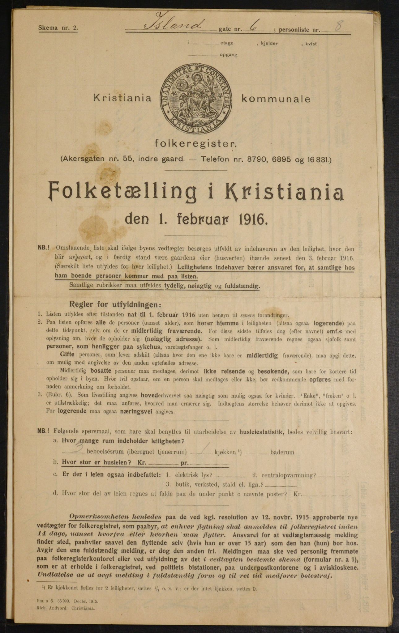 OBA, Municipal Census 1916 for Kristiania, 1916, p. 45463