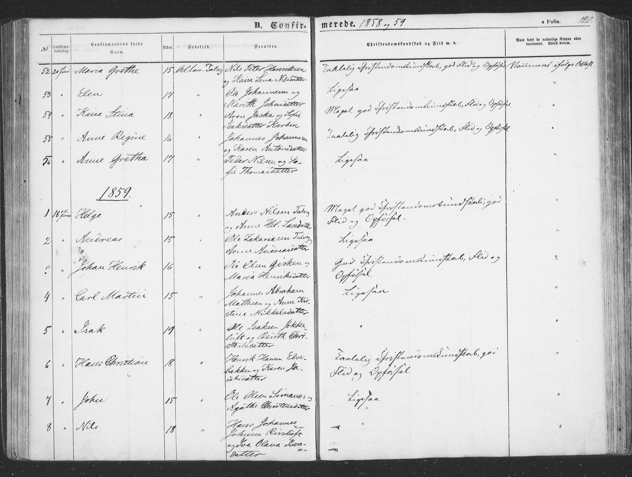 Talvik sokneprestkontor, SATØ/S-1337/H/Ha/L0010kirke: Parish register (official) no. 10, 1852-1864, p. 120