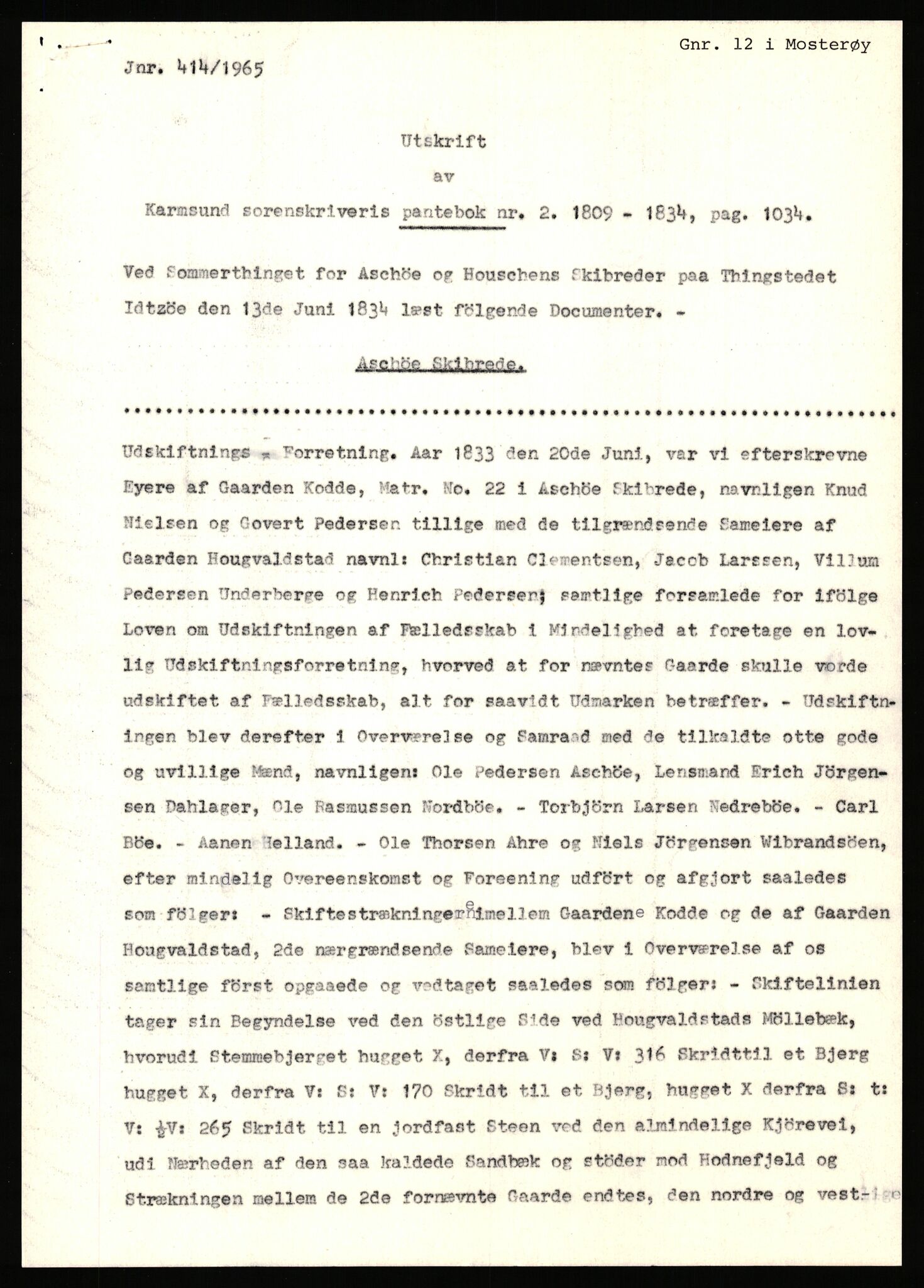 Statsarkivet i Stavanger, AV/SAST-A-101971/03/Y/Yj/L0038: Avskrifter sortert etter gårdsnavn: Hodne - Holte, 1750-1930, p. 357