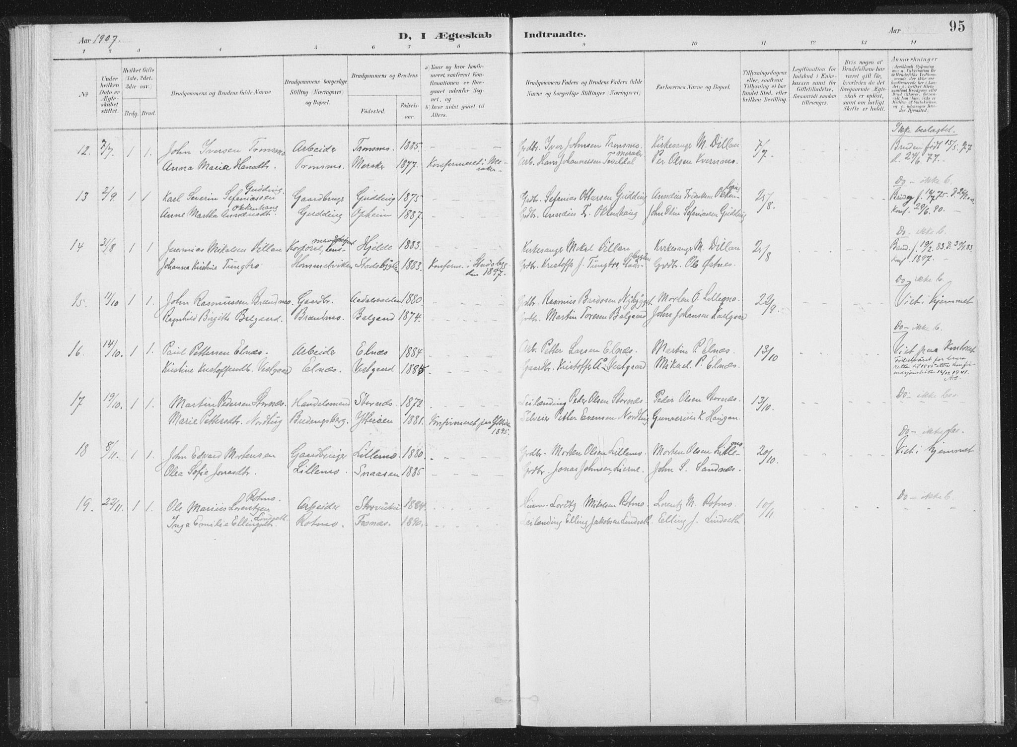 Ministerialprotokoller, klokkerbøker og fødselsregistre - Nord-Trøndelag, SAT/A-1458/724/L0263: Parish register (official) no. 724A01, 1891-1907, p. 95