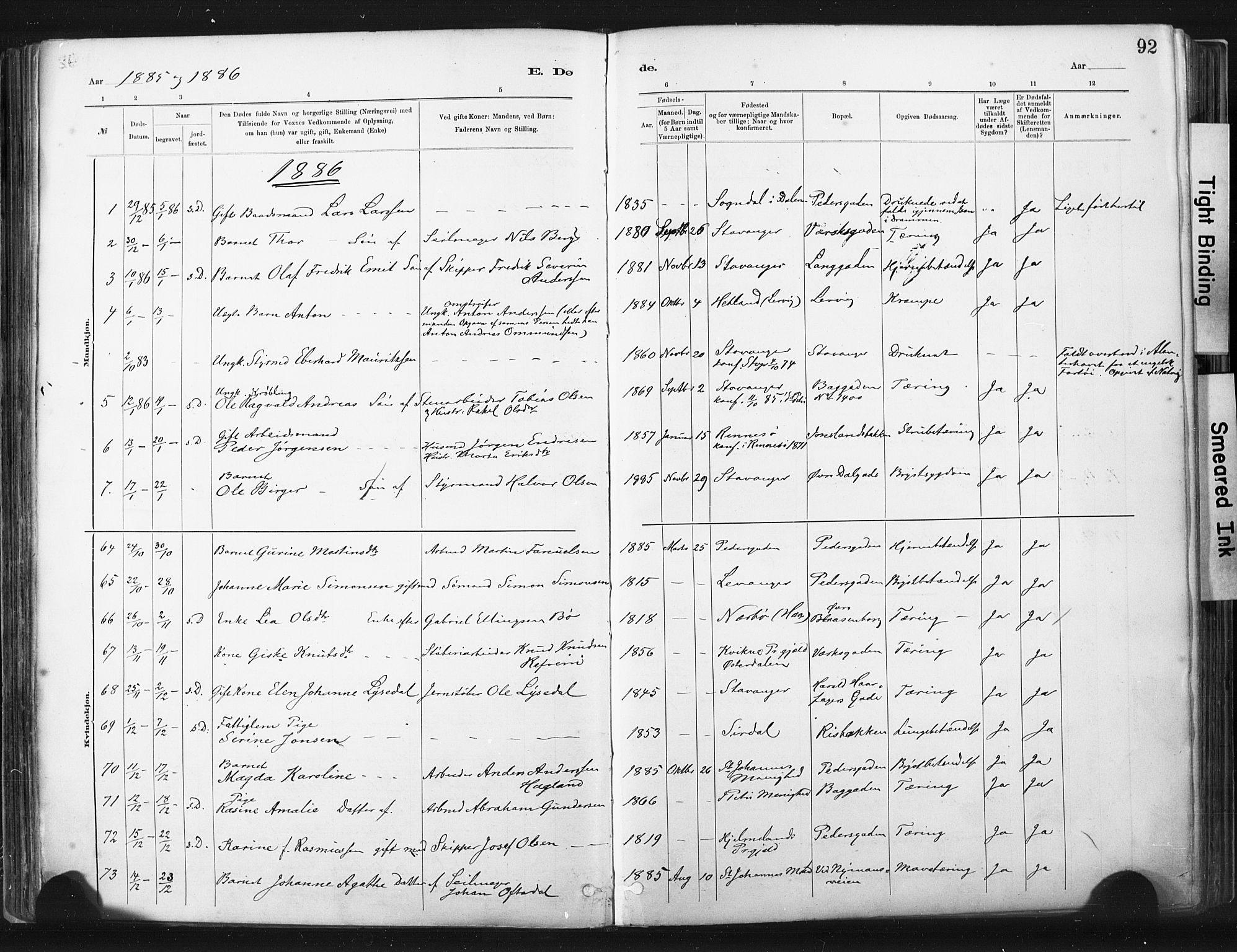 St. Johannes sokneprestkontor, SAST/A-101814/001/30/30BA/L0003: Parish register (official) no. A 3, 1885-1910, p. 92