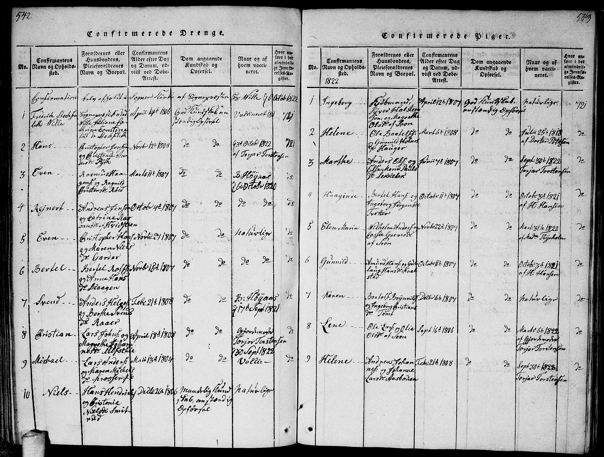 Vestby prestekontor Kirkebøker, AV/SAO-A-10893/F/Fa/L0005: Parish register (official) no. I 5, 1814-1827, p. 542-543