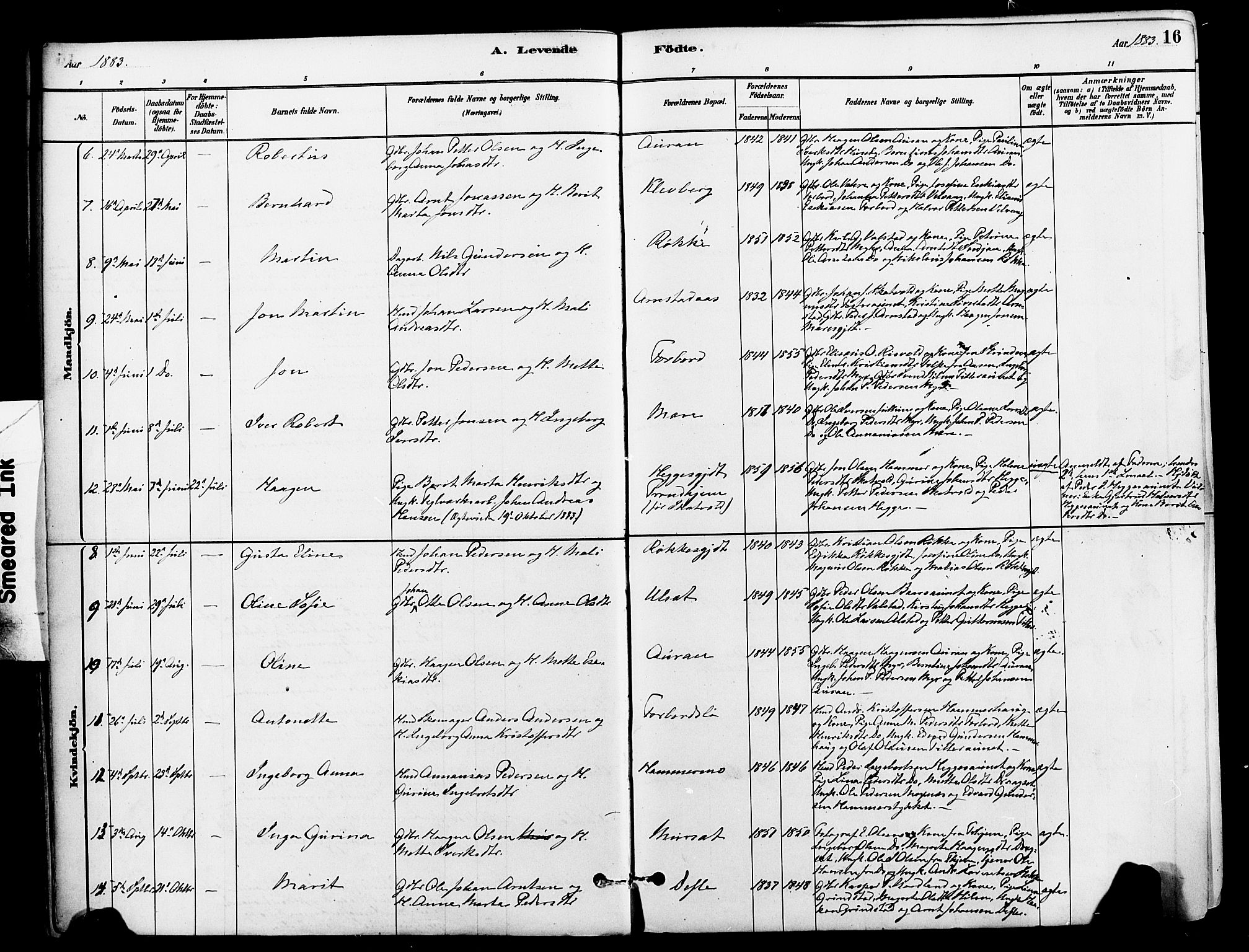 Ministerialprotokoller, klokkerbøker og fødselsregistre - Nord-Trøndelag, SAT/A-1458/712/L0100: Parish register (official) no. 712A01, 1880-1900, p. 16