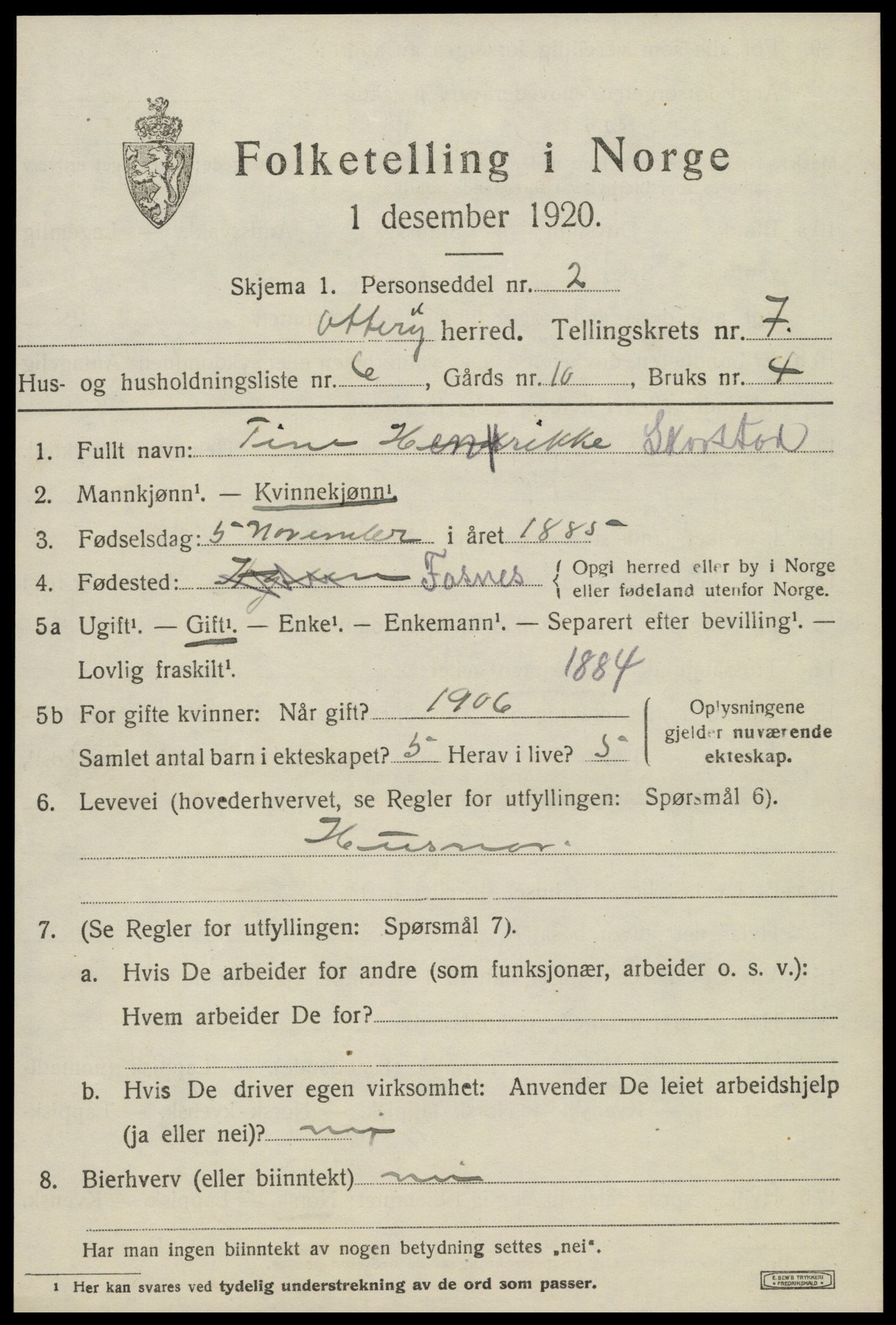 SAT, 1920 census for Otterøy, 1920, p. 2653