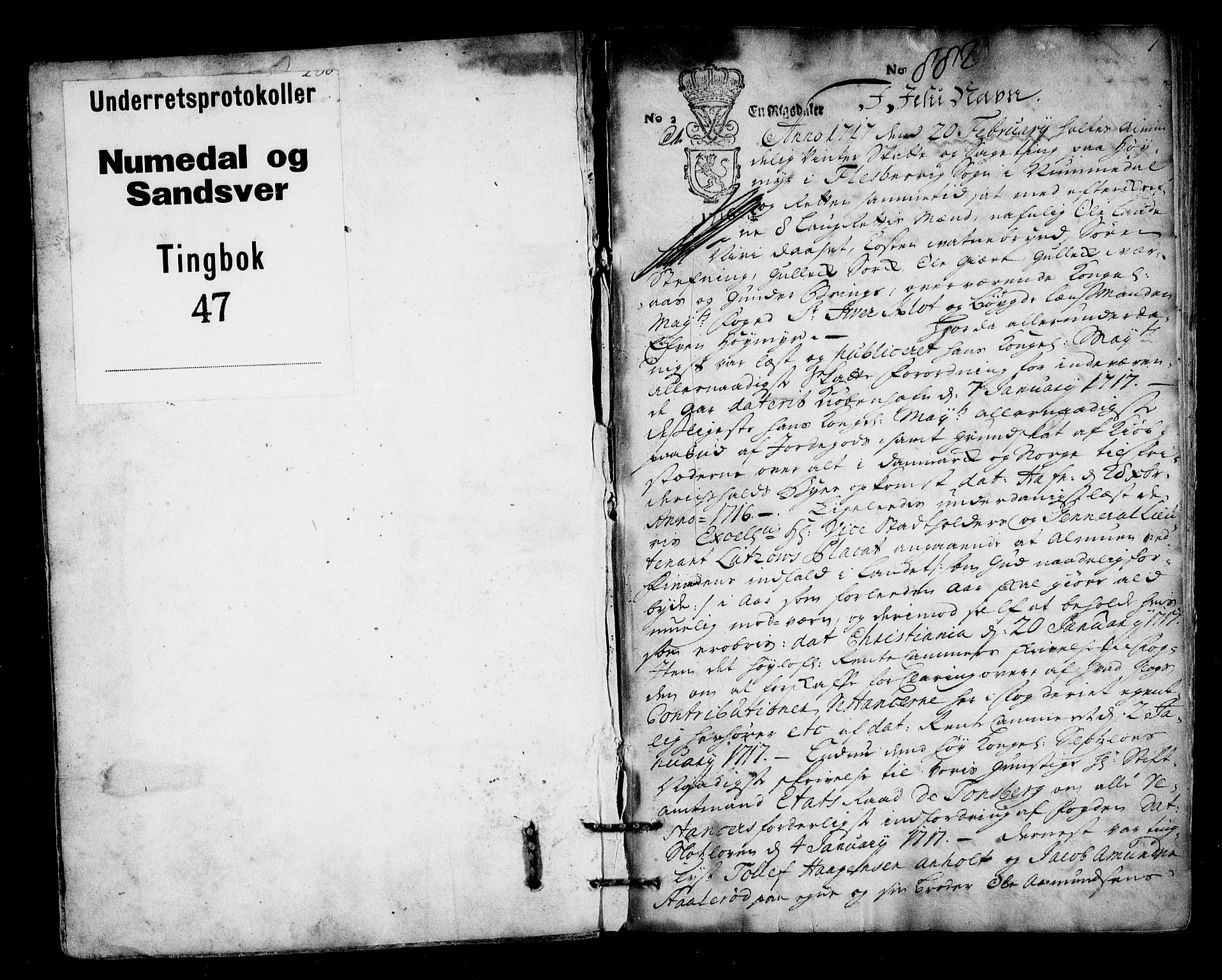 Numedal og Sandsvær sorenskriveri, AV/SAKO-A-128/F/Fa/Faa/L0047: Tingbok, 1717, p. 0b-1a